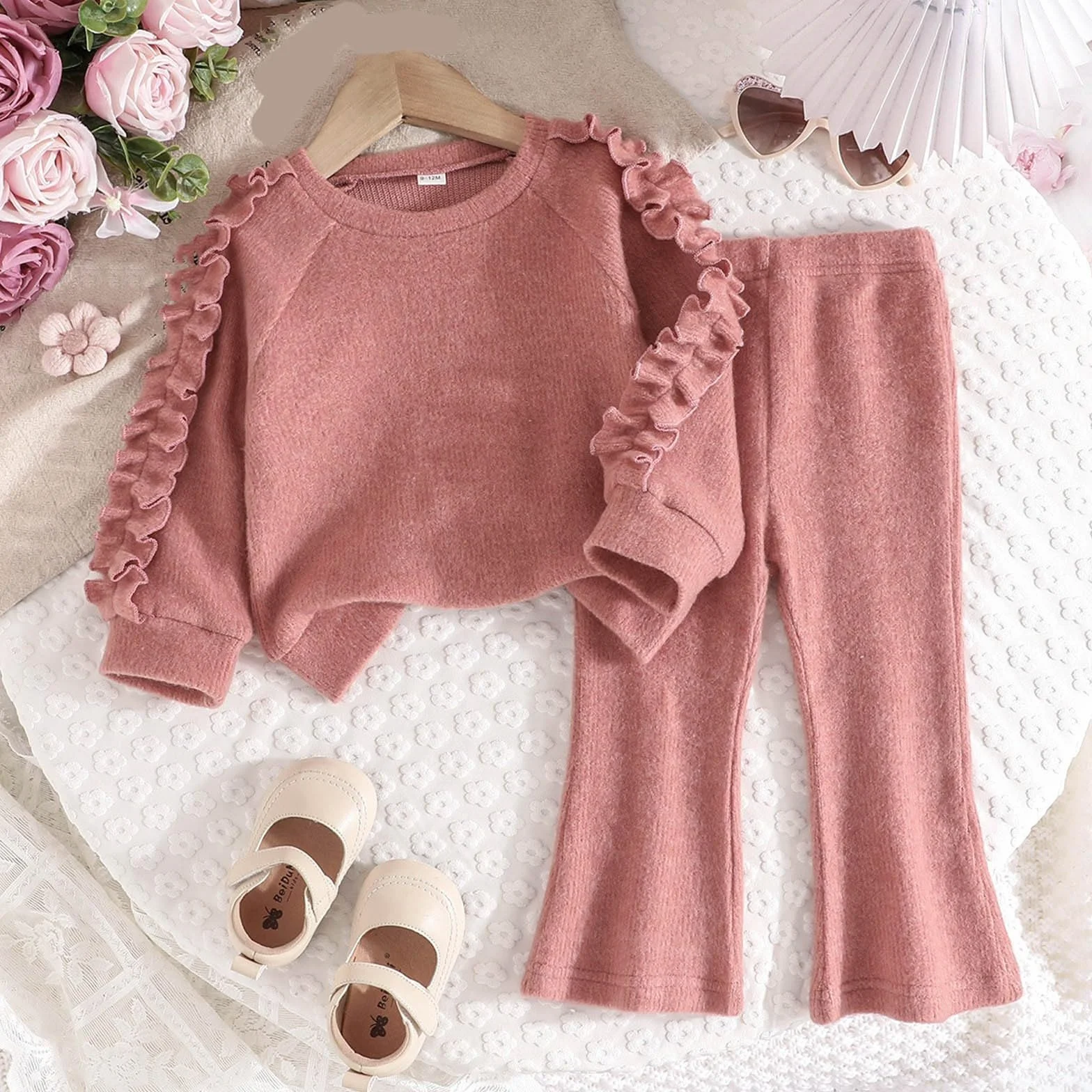 Survêtement de sport pour enfant fille - Ensemble jogging 2 pièces haut manches longues pantalon évasé