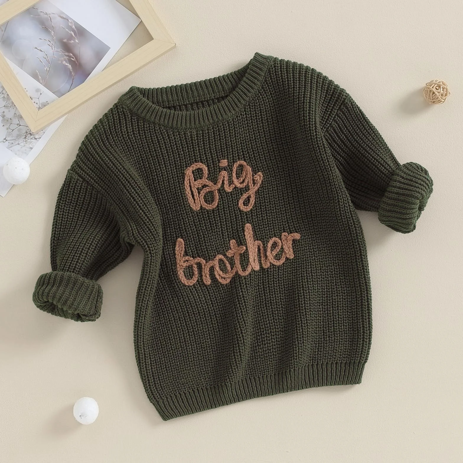 Pull Tricoté Bébé Garçon Big Brother Lil Brother Broderie Frères Matching Tenue surdimensionné Manches Longues