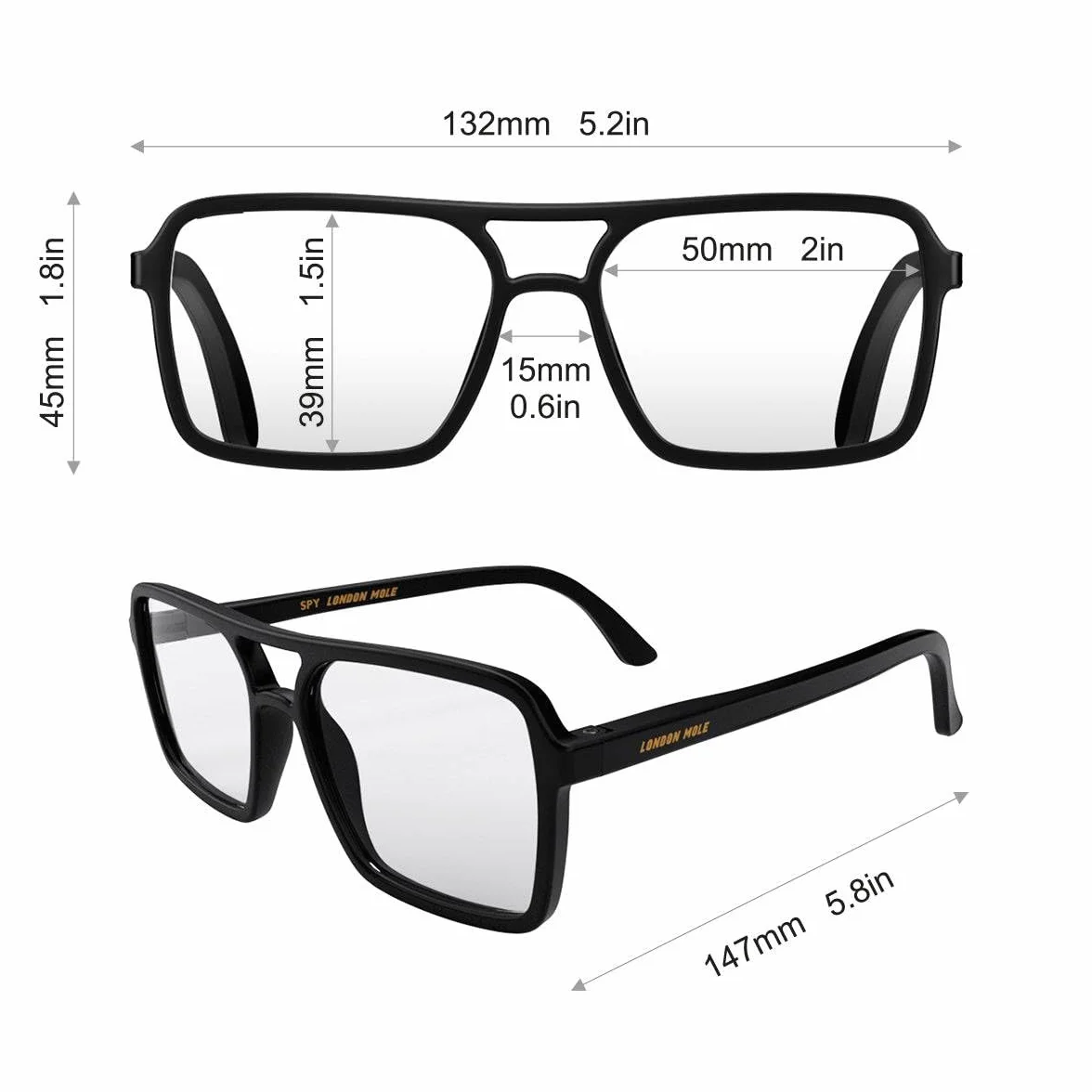 LONDON MOLE® Lunettes de lecture style pilote carrée Unisex avec charnières à ressort