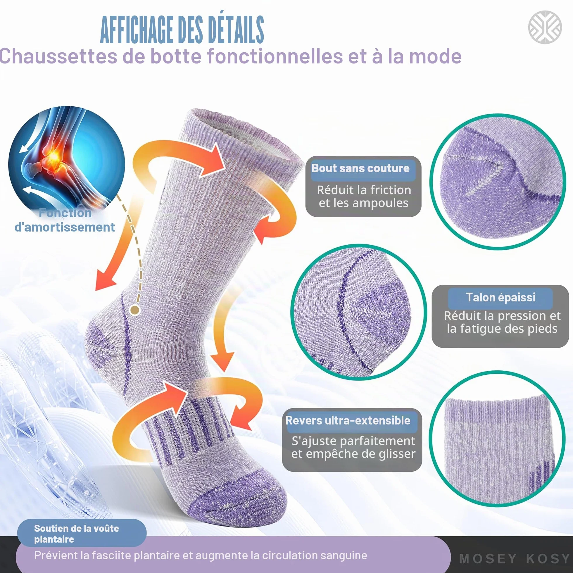 Chaussettes Randonnée Laine Mérinos Enfants MOSEY KOSY 4 Paires Thermique Hiver Chaudes Bottes Épaisses Snowboard