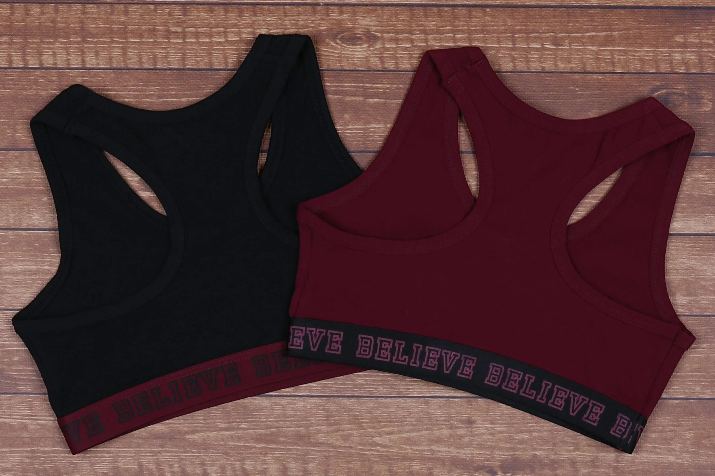 Haut de sport pour jeunes filles, bordeaux et noir, lot de 2