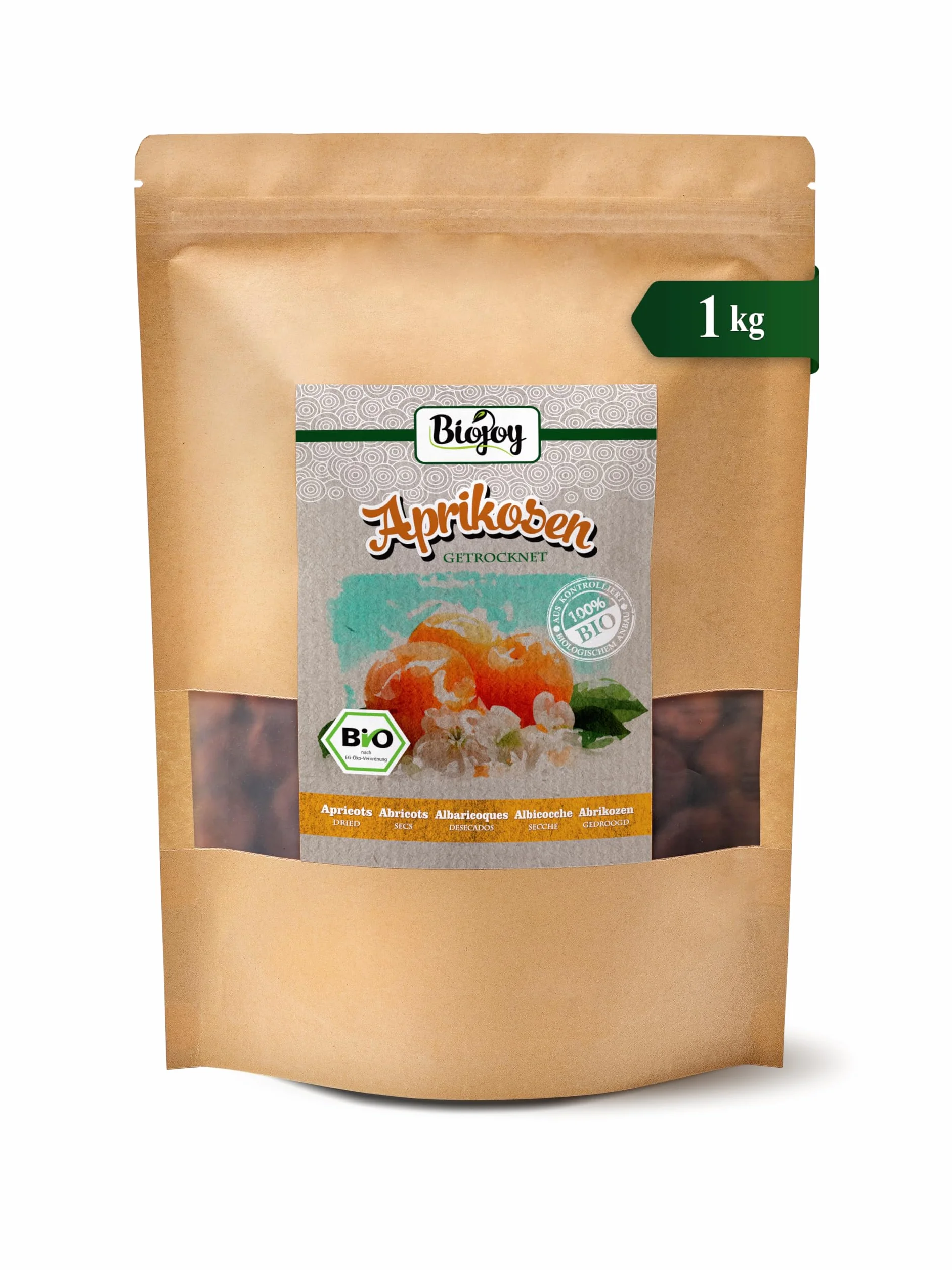 Biojoy Abricots secs BIO (1 kg), moelleux et dénoyautés