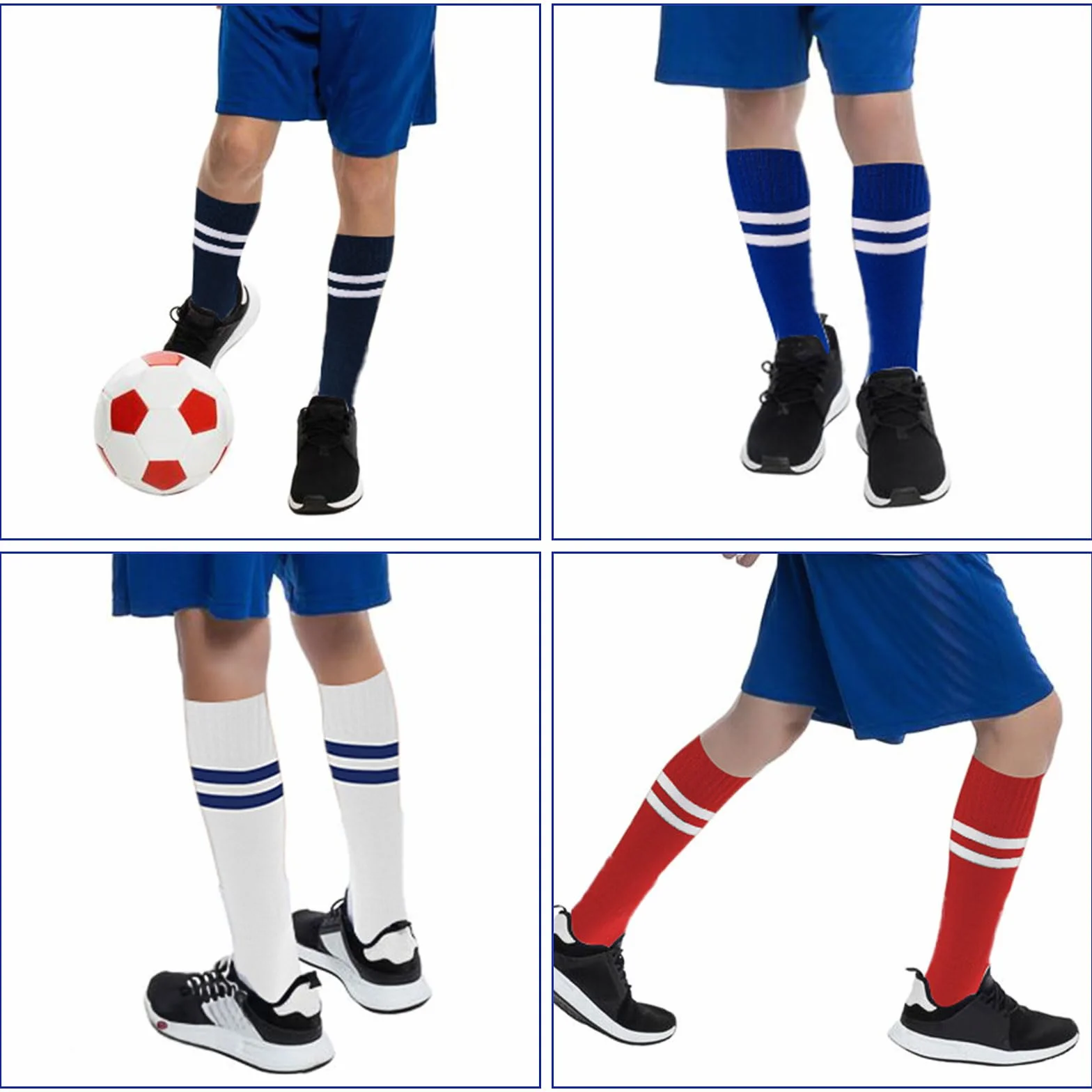 Chaussettes Foot Enfant Lot 18 Paires, Hautes Rayures Garçon Fille, Taille Unique 28-35, 6 Couleurs
