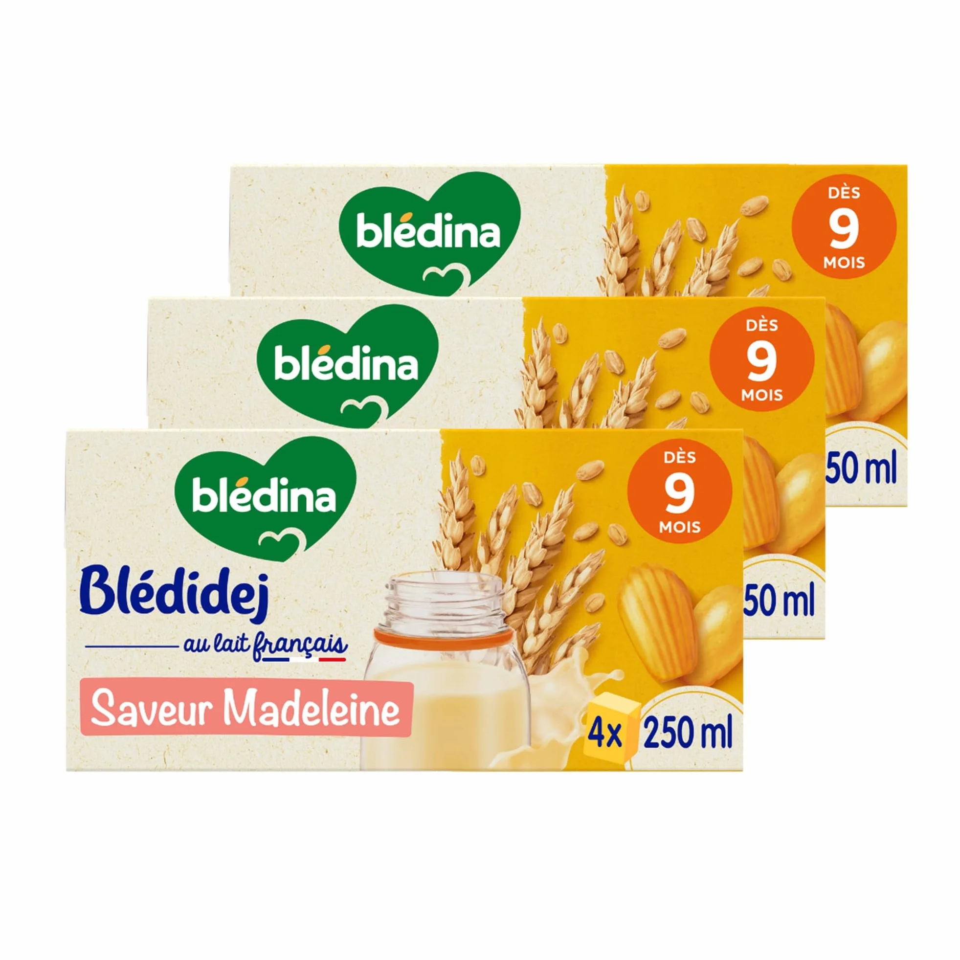 Blédina Blédidej - Céréales bébé Lactées Madeleine - Dès 9 Mois - 12 briques de 250mL (L'emballage peut varier)