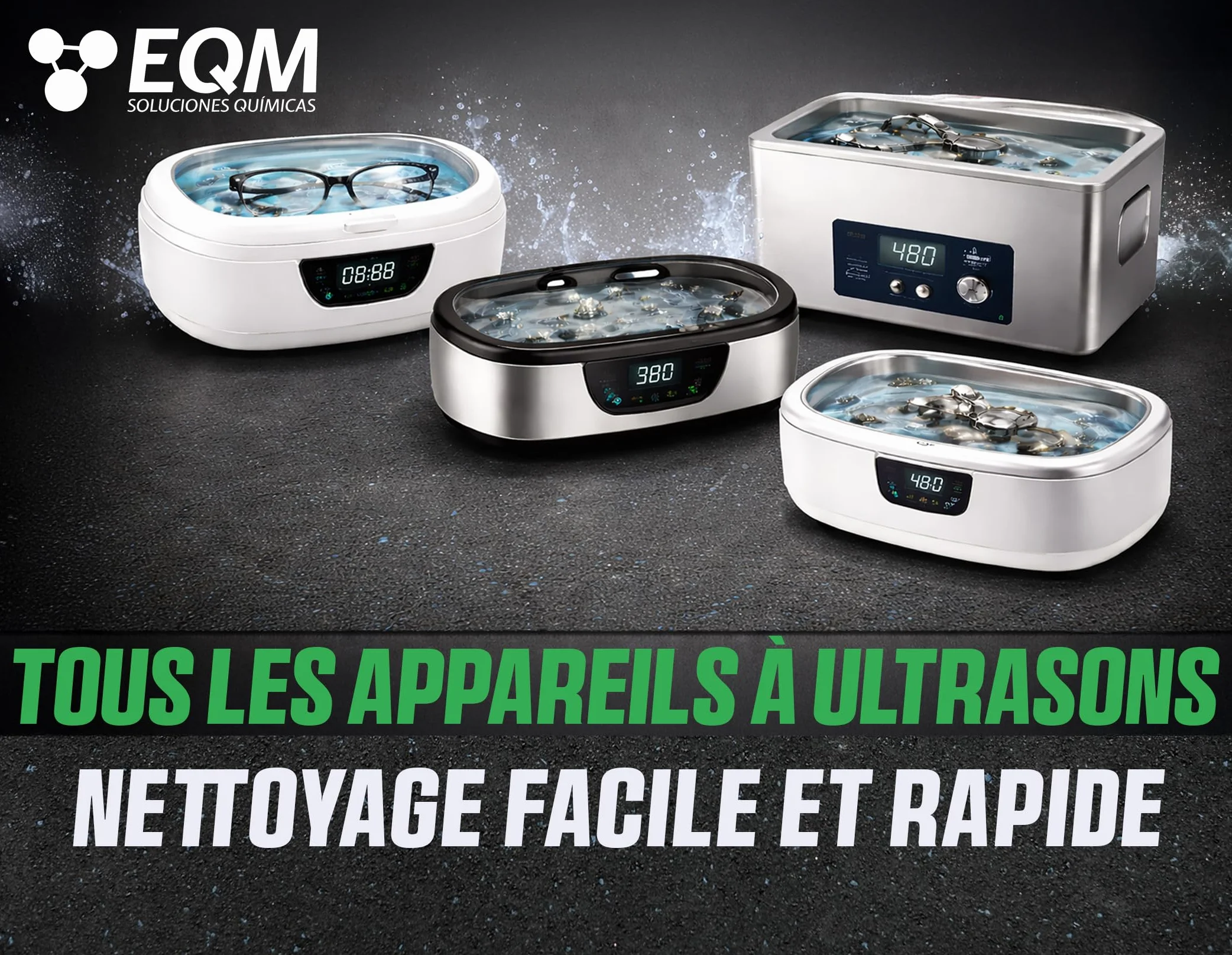 EQM Liquide Nettoyant Concentré Ultrasons Métaux Acier Bijoux Lunettes Argent Prothèses Dentaires