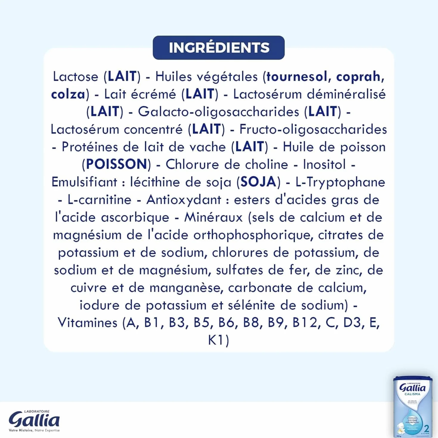 Laboratoire Gallia - Calisma 2ème âge - Lait en Poudre pour Bébé - Enrichi en Vitamines A, C & D - Sans Huile de Palme - 6 à 12 mois - 72 Biberons - Lot de 3x830g