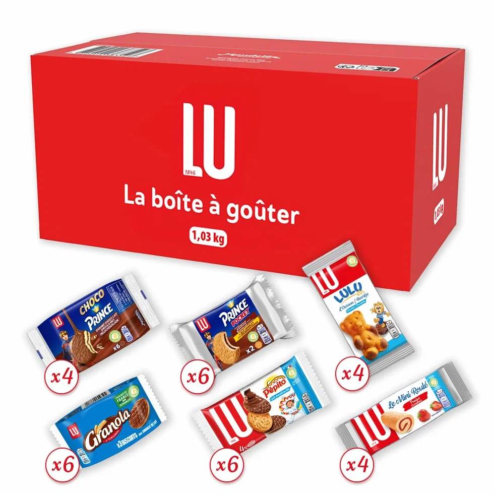 LU - La Boîte à Goûter - Assortiment Biscuits LU : Prince, Prince Enrobé, Pépito, Granola, Mini-Roulé, Lulu L'Ourson Chocolat - Idéal Petit Déjeuner & Snack - 1,03 kg