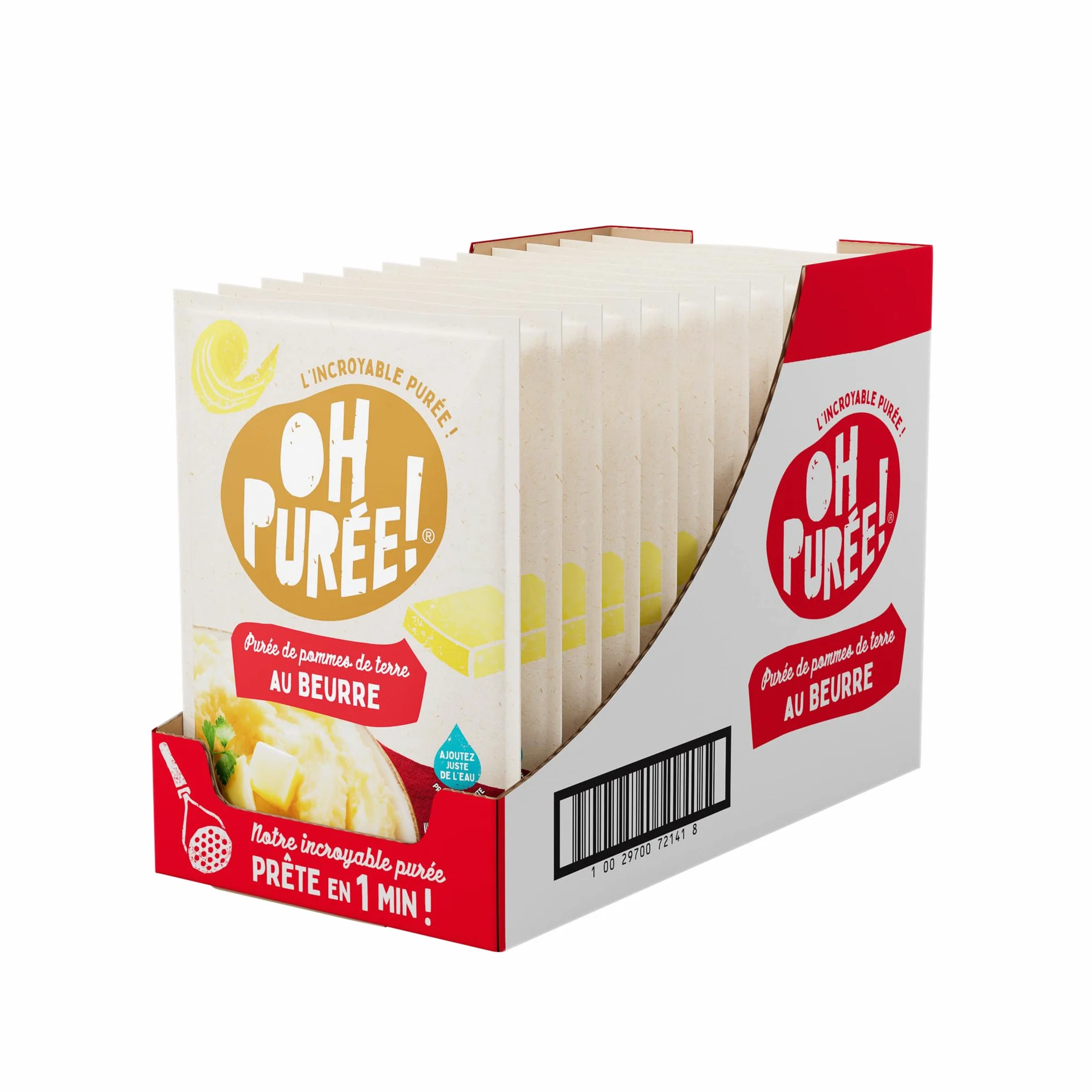 Oh Purée Carton de 12 Sachets de 109g de purée beurre-Une purée prête en seulement une minute, en ajoutant juste de l'eau