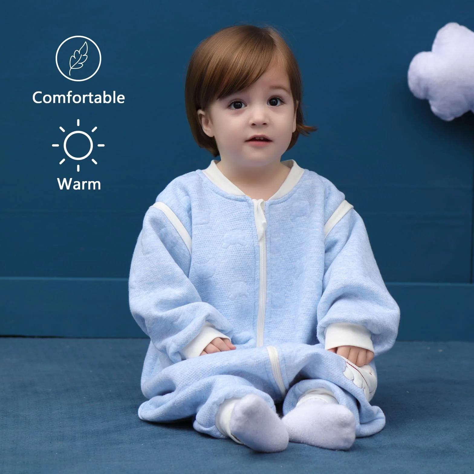 Gigoteuse bébé manches longues hiver 100% coton 80cm 0-16 mois bleu
