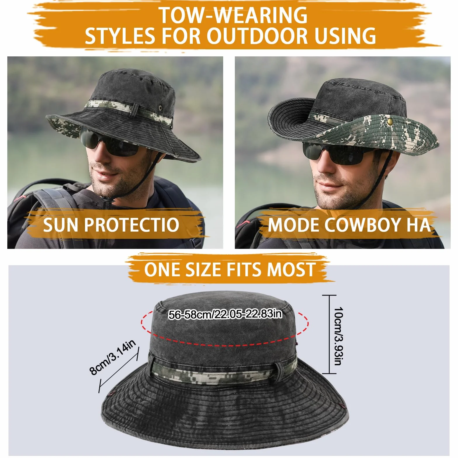 TAGVO Chapeau Bob Réversible Camouflage Protection UV Large Bord Pliable Respirant Été Homme Femme