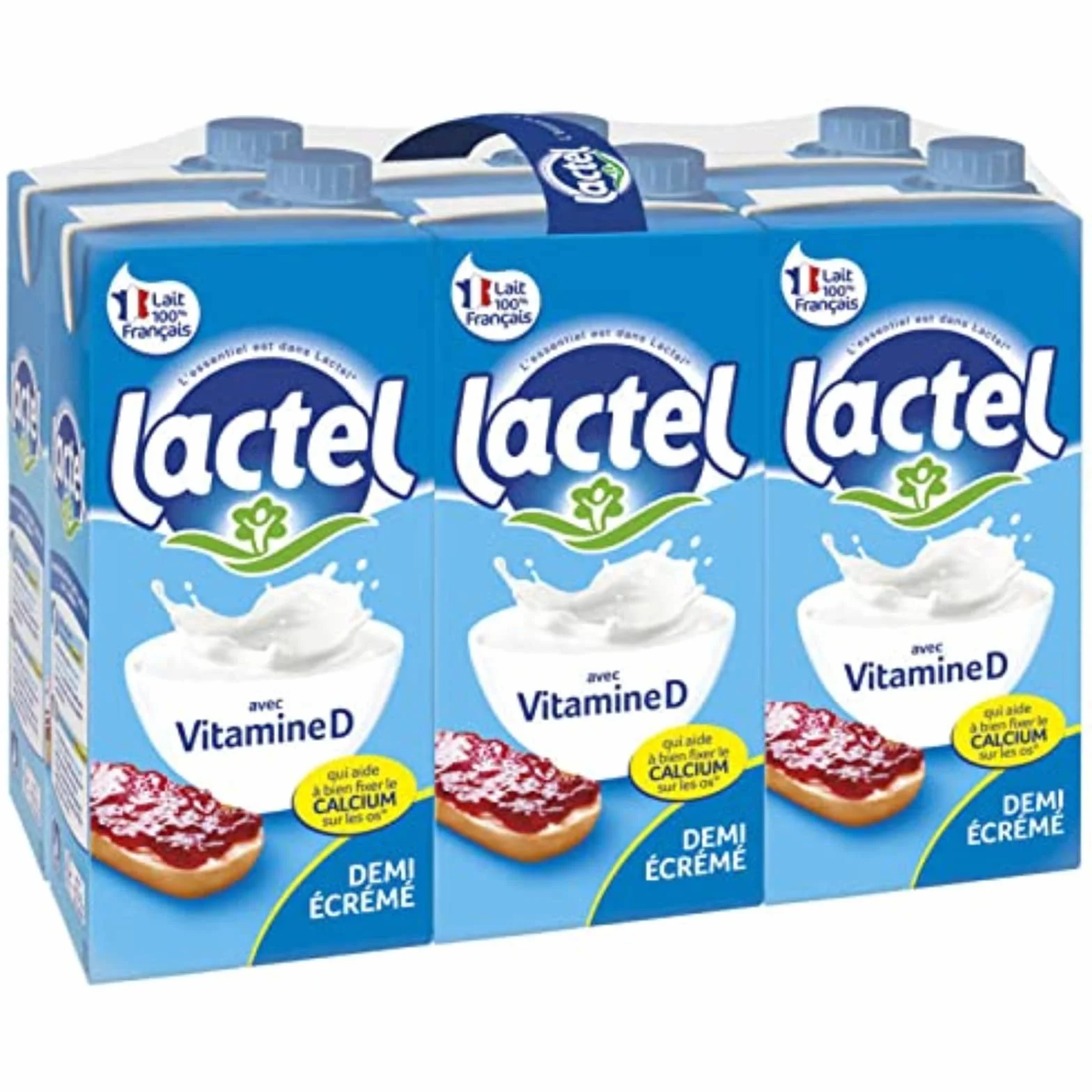 Lactel Lait Demi-Écrémé Vitamine D, 6 x 1L