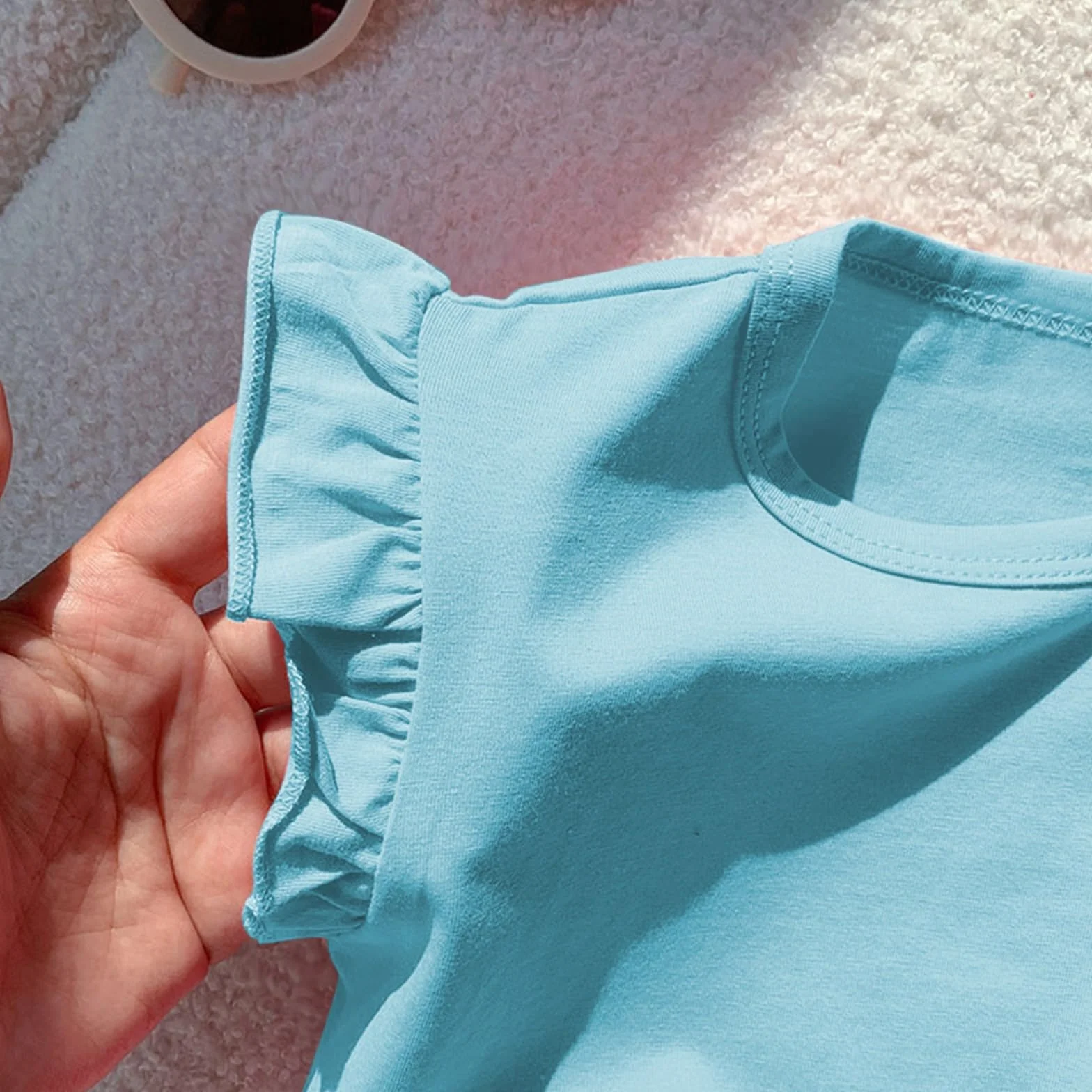 T-shirt d'été à volants pour filles en coton - Col rond - Respirant - Vêtement de danse