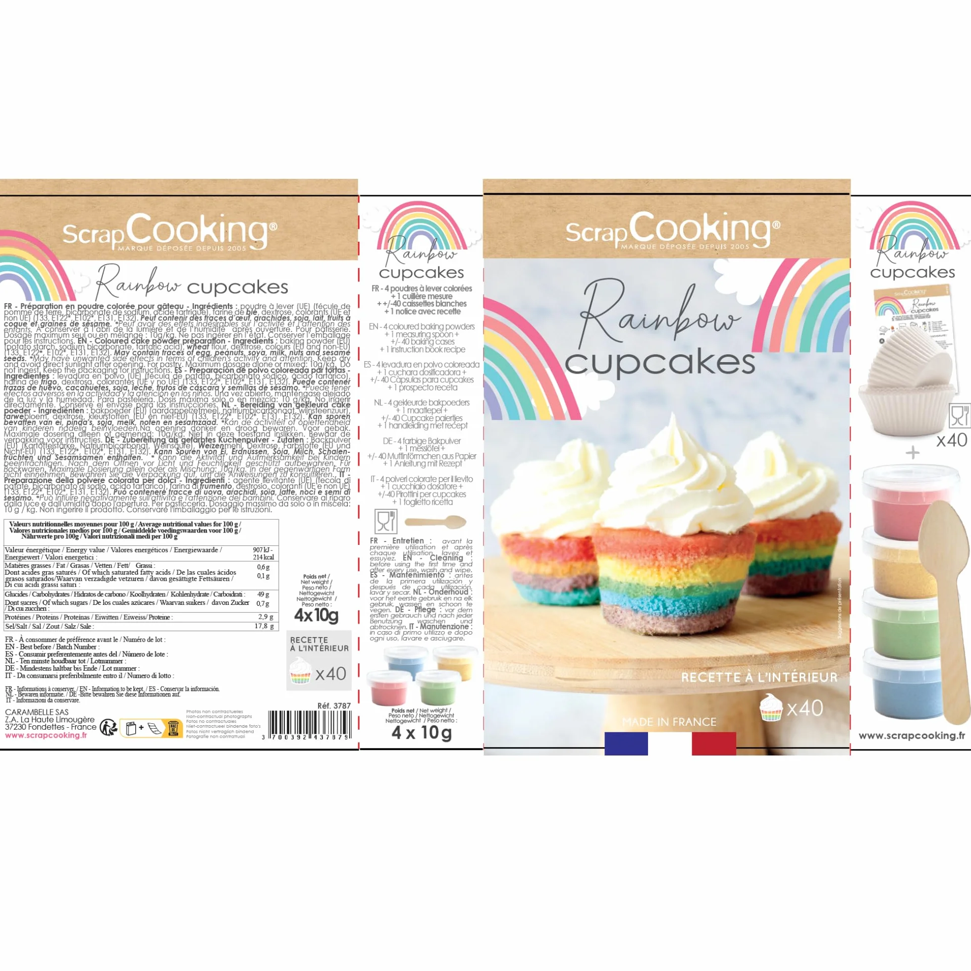 ScrapCooking - Kit Rainbow Cupcakes - Pour Créer des Cupcakes Arc-en-Ciel - Kit Pâtisserie Décoration Gâteau - Avec Colorants Alimentaires, Caissettes & Recette - 3787