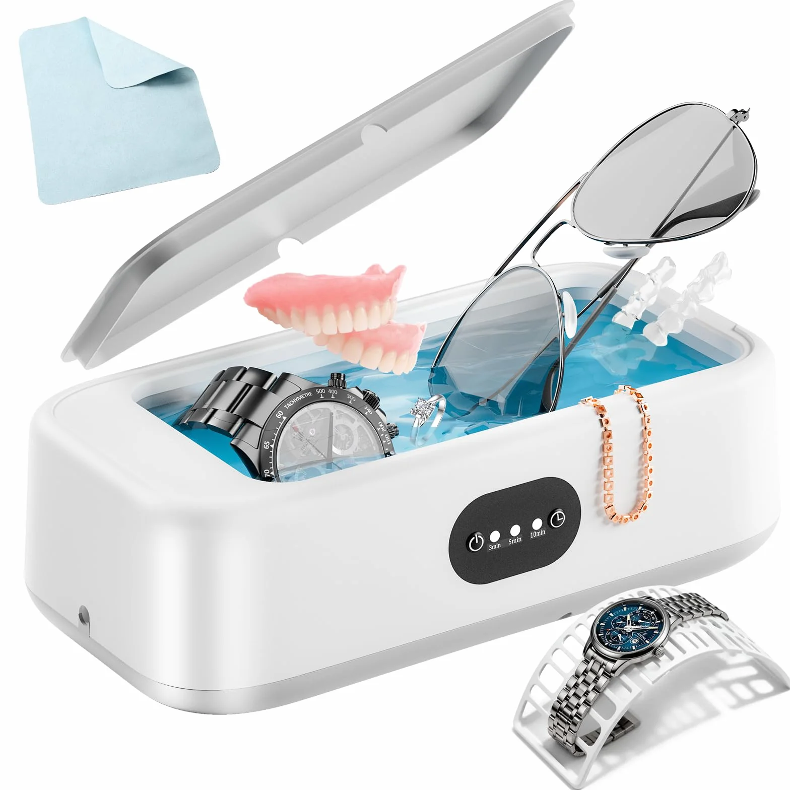 Nettoyeur Ultrasons 640 ml 49000HZ Bac à Ultrason Portable pour Lunettes, Bagues
