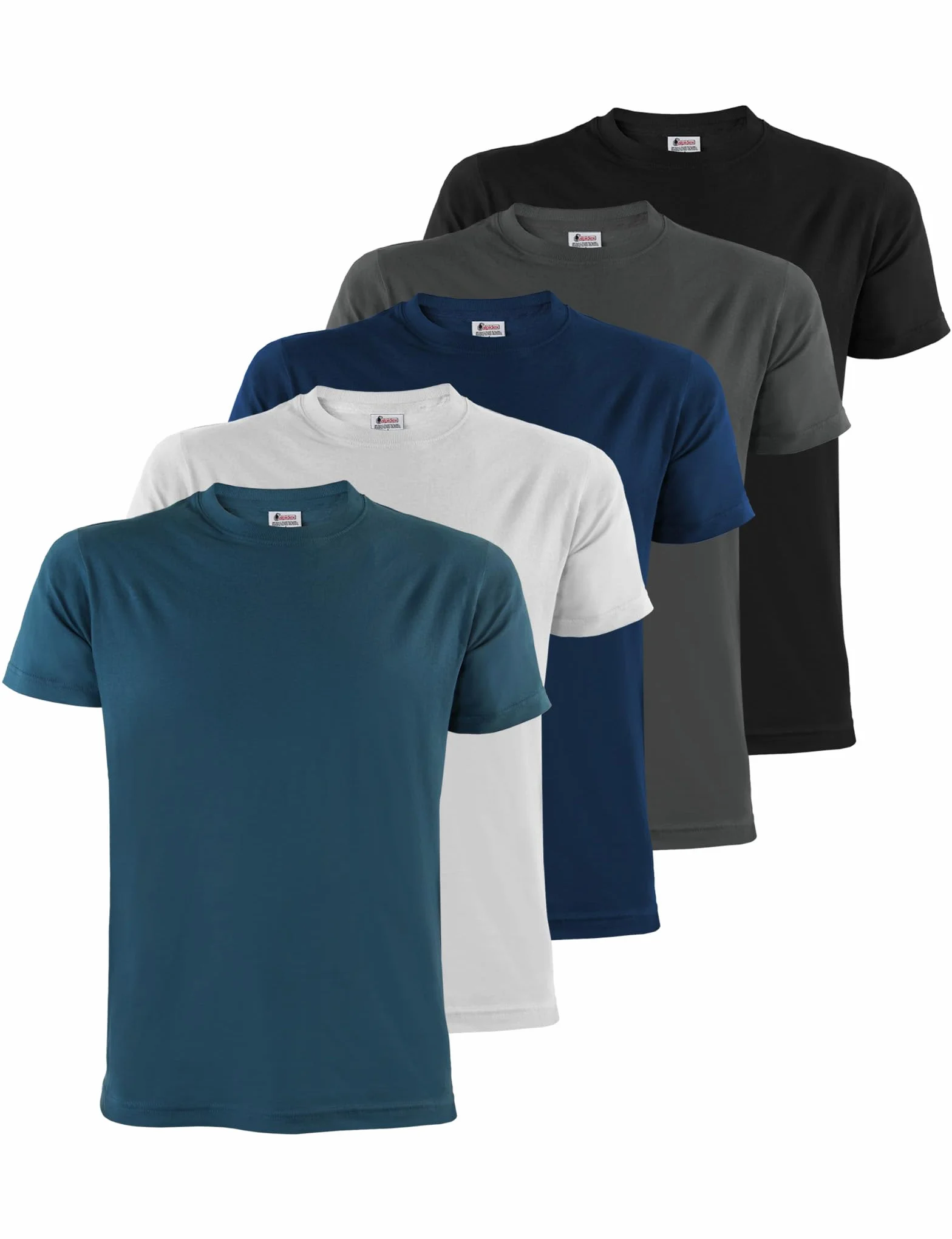 ALPIDEX Lot de 5 T-Shirts Hommes Noir Unis Col Rond Tailles S-5XL