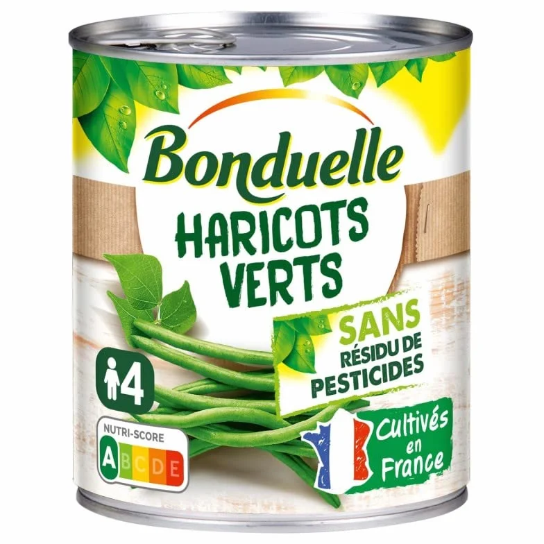 HARICOTS VERTS EXTRA FIN SANS RÉSIDU DE PESTICIDES 4/4 440G, BONDUELLE, LOT DE 4