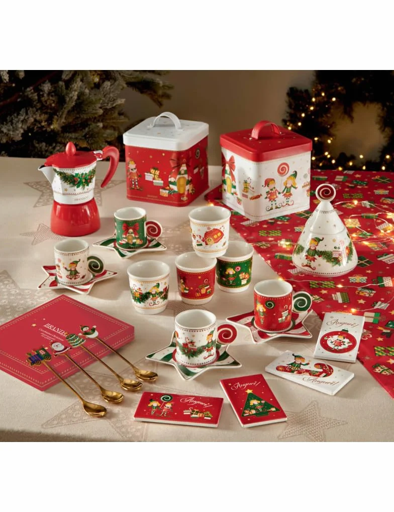 BRANDANI Cafetière Noël Coffret Noel 3 Tasses En Aluminium Boîte Cadeau
