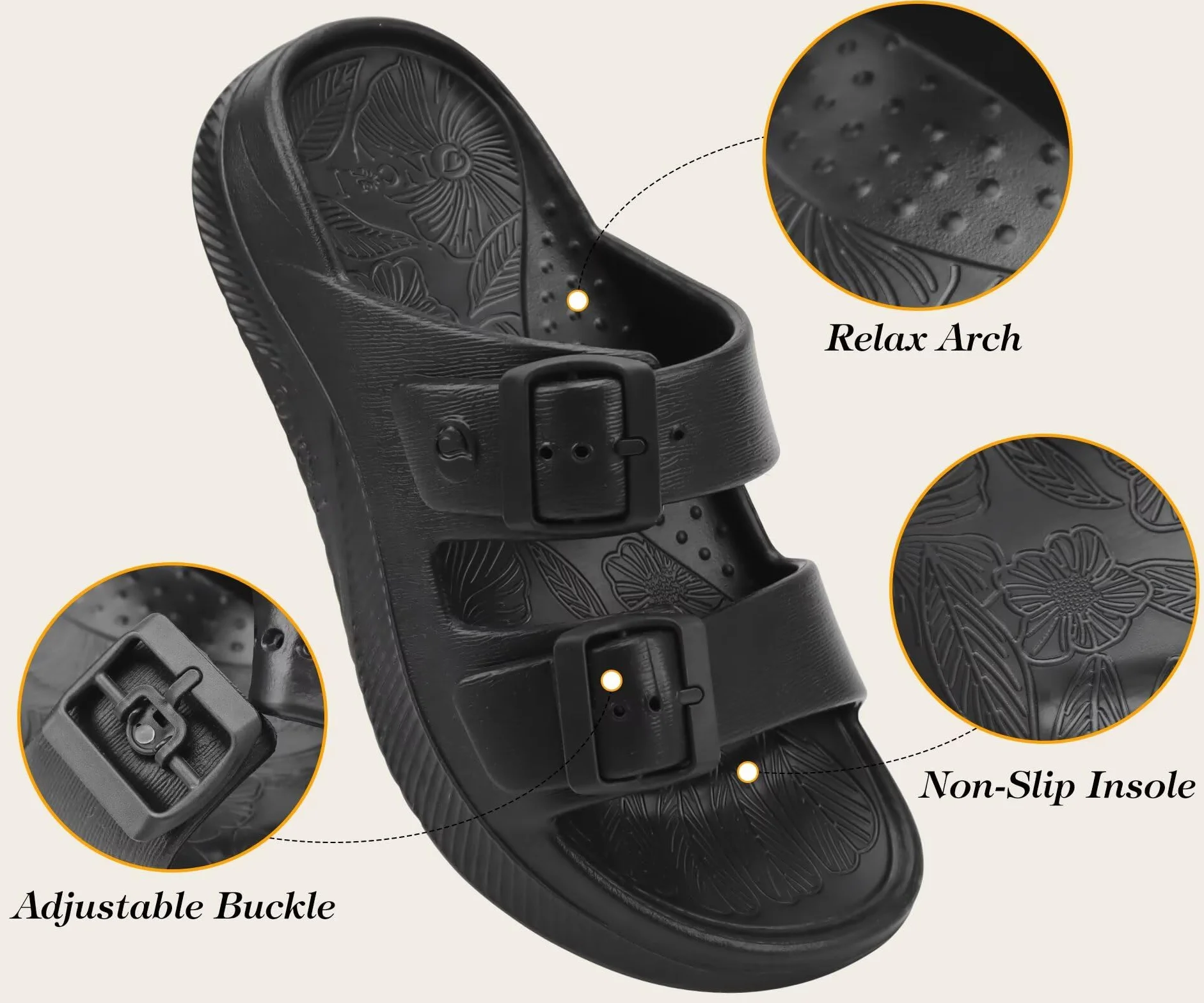 ONCAI Sandales de Récupération Femmes Boucle Réglables Orthopediques Fasciite Plantaire Slides Sport Extérieures Antidérapante Taille 36-42