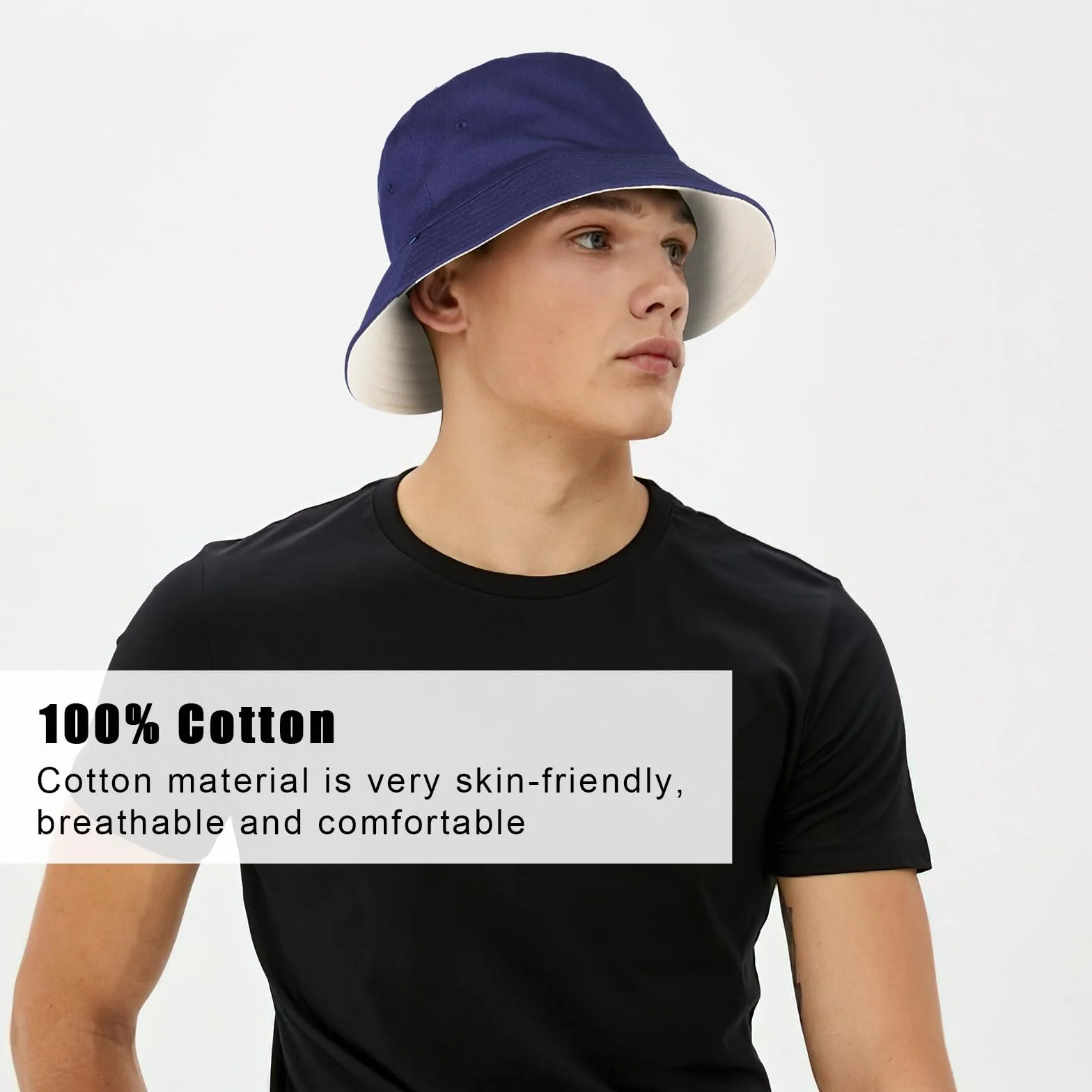 TAGVO Chapeau de Pêcheur Réversible Chapeau de Seau Unisexe Anti-UV Pliable Coton 58-65cm