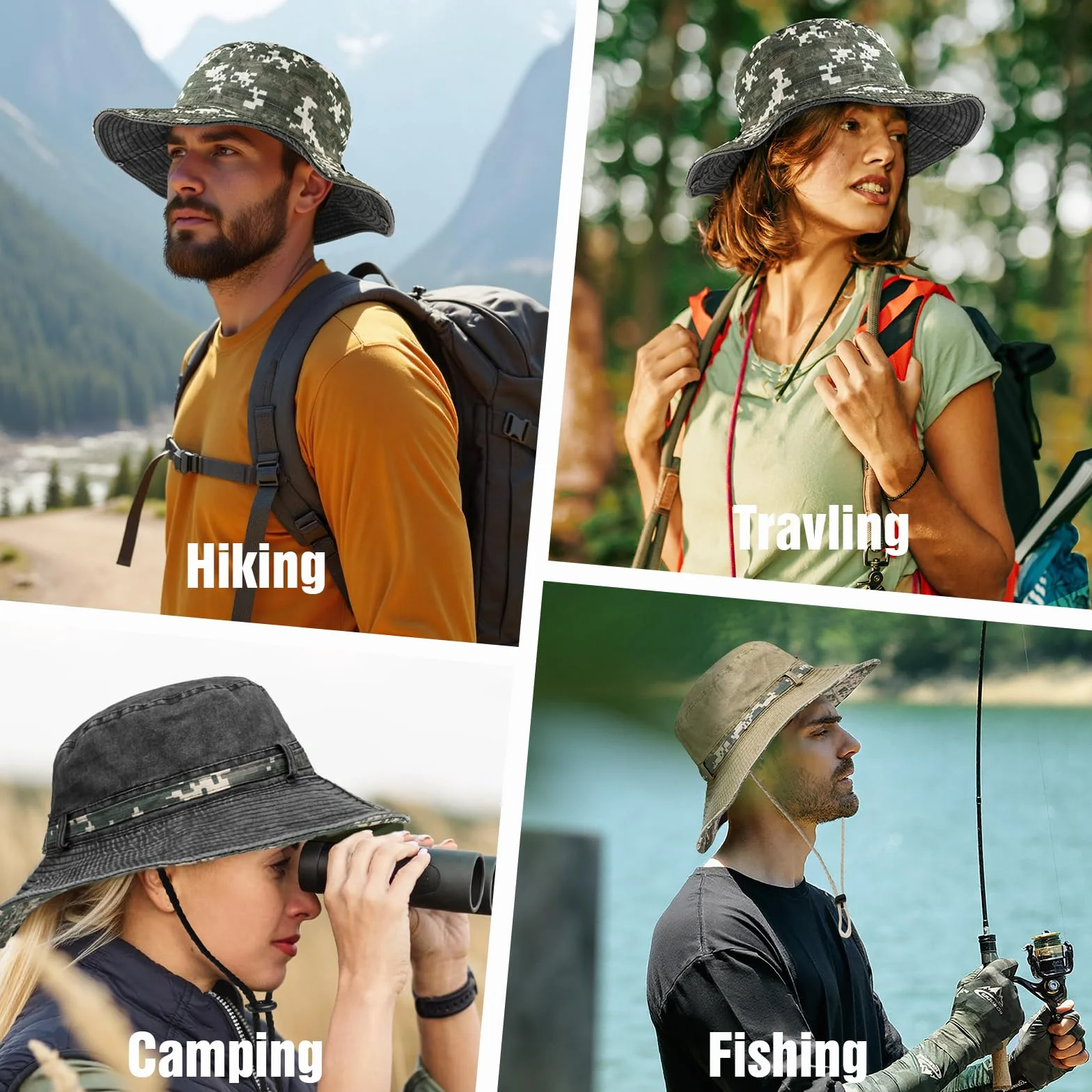 TAGVO Chapeau Bob Réversible Camouflage Protection UV Large Bord Pliable Respirant Été Homme Femme