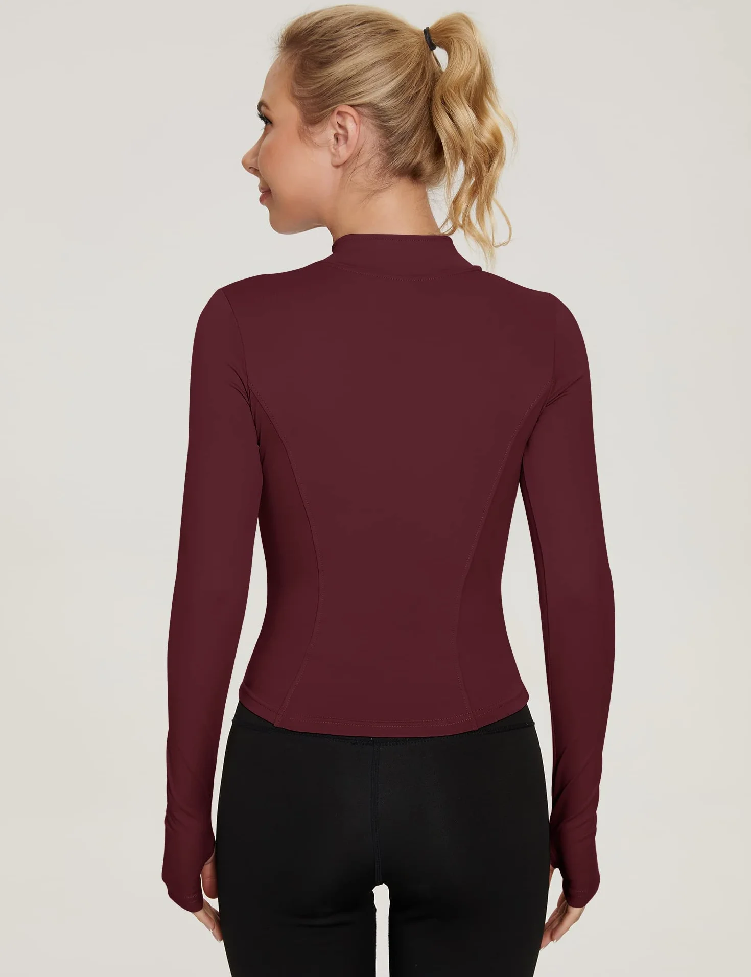 IECCP T-Shirt de Sport Femme Manche Longues 1/2 Fermeture Éclair Fitness Running Yoga
