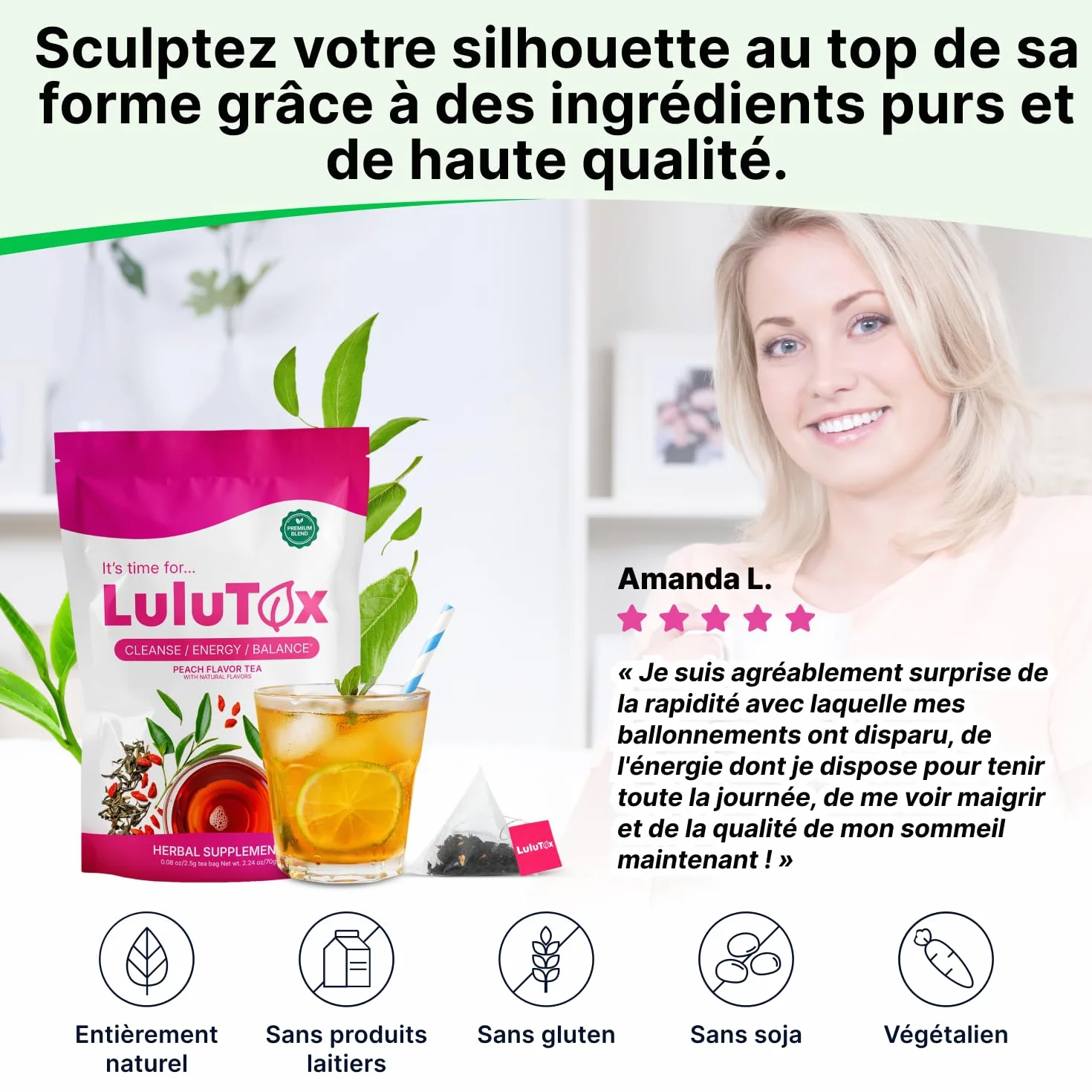 LULUTOX Thé Détox – Mélange de Plantes pour le Bien-être avec Pissenlit, Ginseng et Gingembre – Infusion pour Ballonnements, Ménopause, Gestion du Poids et Vitalité – 28 Sachets