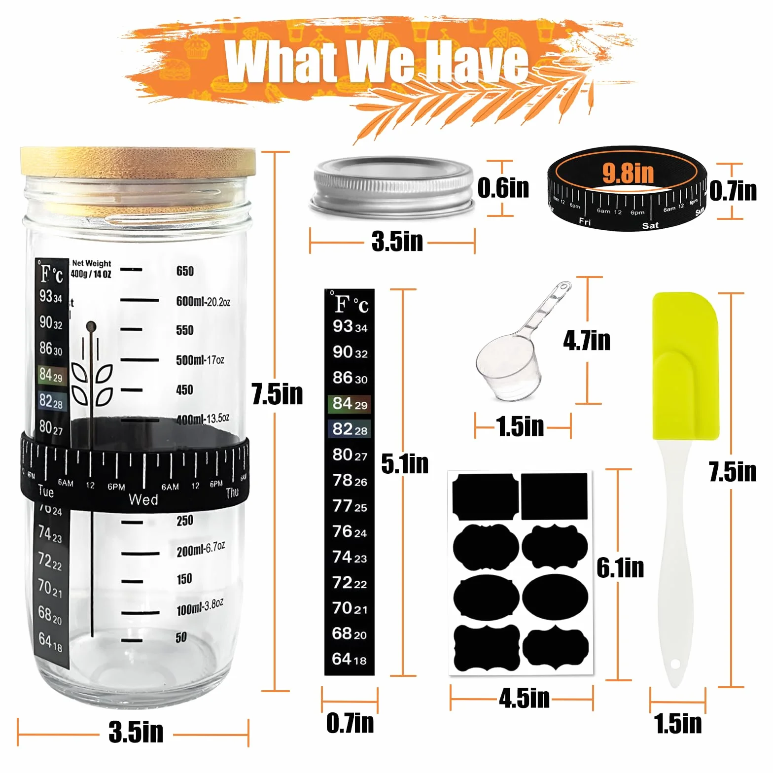Kit de démarrage en verre pour levain - 650 ml - Récipient à levain réutilisable pour une cuisson facile du pain - Facile à utiliser et à nettoyer - Cadeau parfait pour la pâtisserie