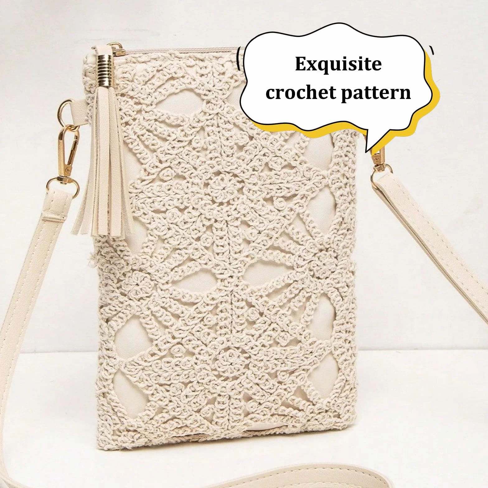 Sac à Main Femme Cuir Blanc Fleurs Ajourées Bandoulière Fermeture à Glissière Besace Pochette