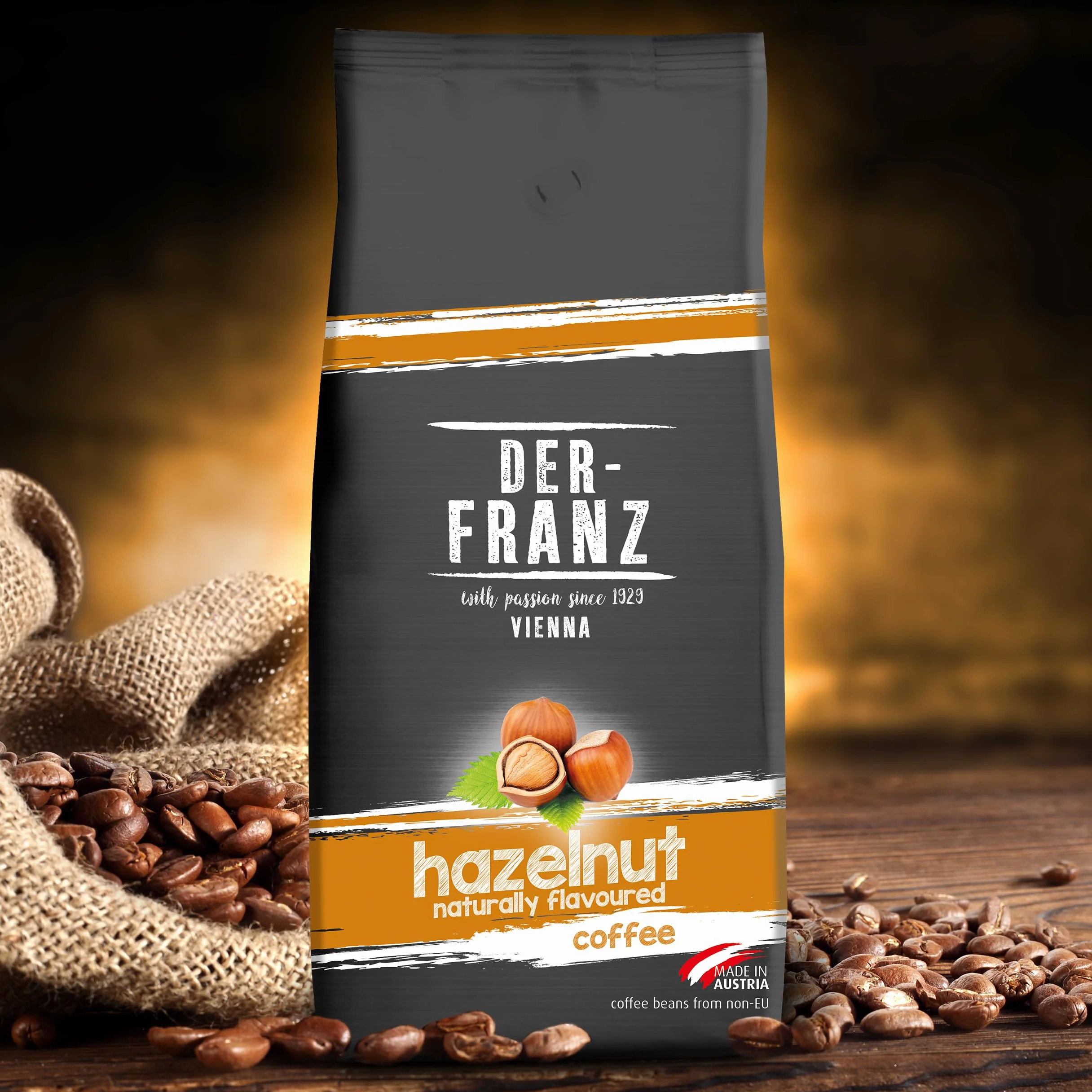 Der-Franz Café, Arômes de Noisette, Café d'Arabica et de Robusta en grains, 1000 g