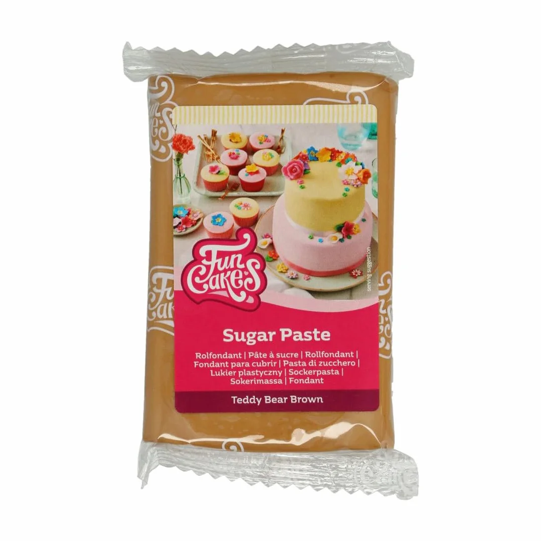 FunCakes Pâte à Sucre Teddy Bear Brown: Facile à utiliser, lisse, flexible, doux et pliable, parfait pour la décoration de gâteaux, Halal, casher et sans gluten. 250 g