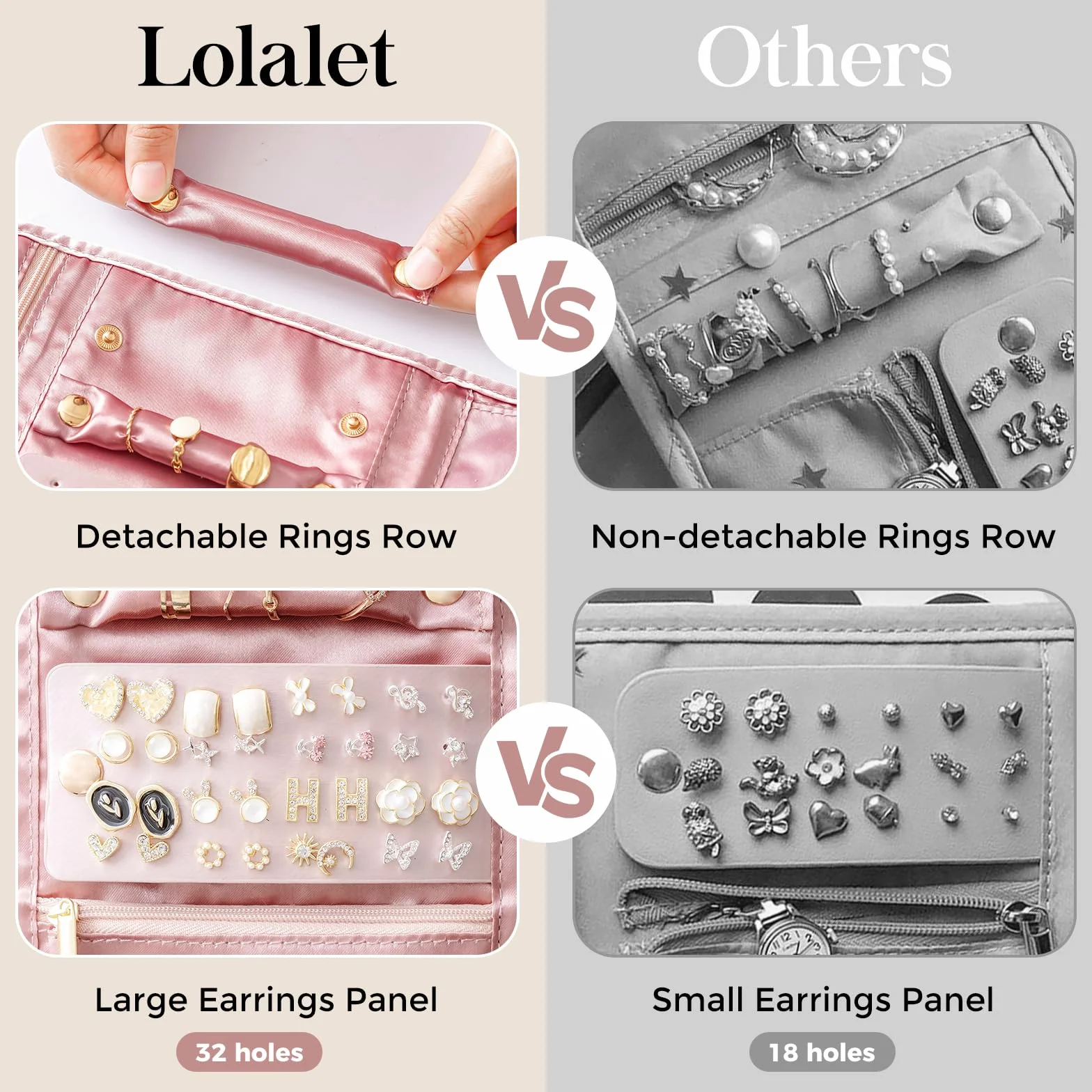 Lolalet Trousse Bijoux Voyage Pliable Rouleau Bijoux Velours avec Pochette de Rangement pour Colliers Boucles d'Oreilles Bagues Bracelets Rose