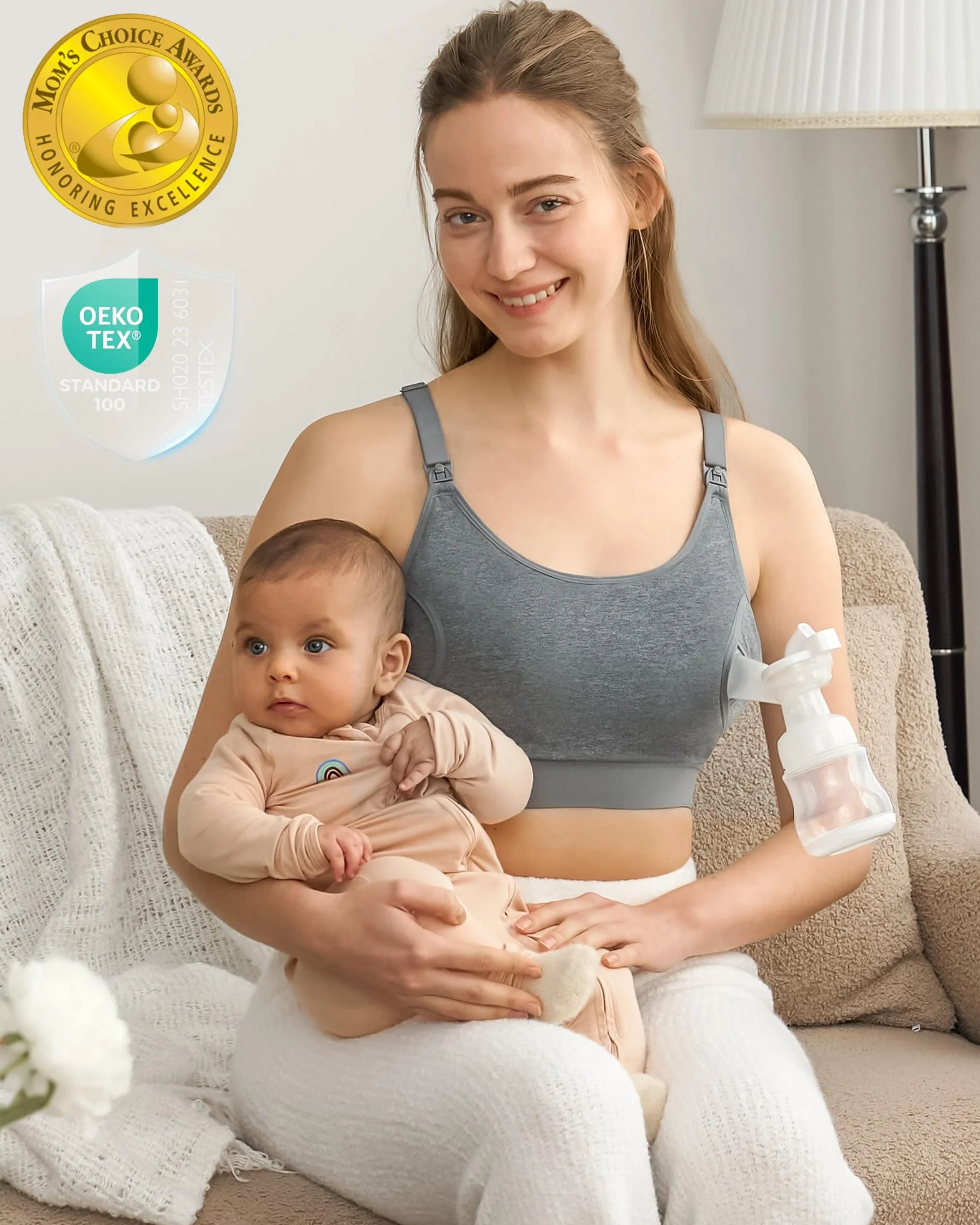 Momcozy Soutien Gorge Allaitement Mains Libres, Brassière Allaitement Réglable 2 en 1 pour Tire-Lait