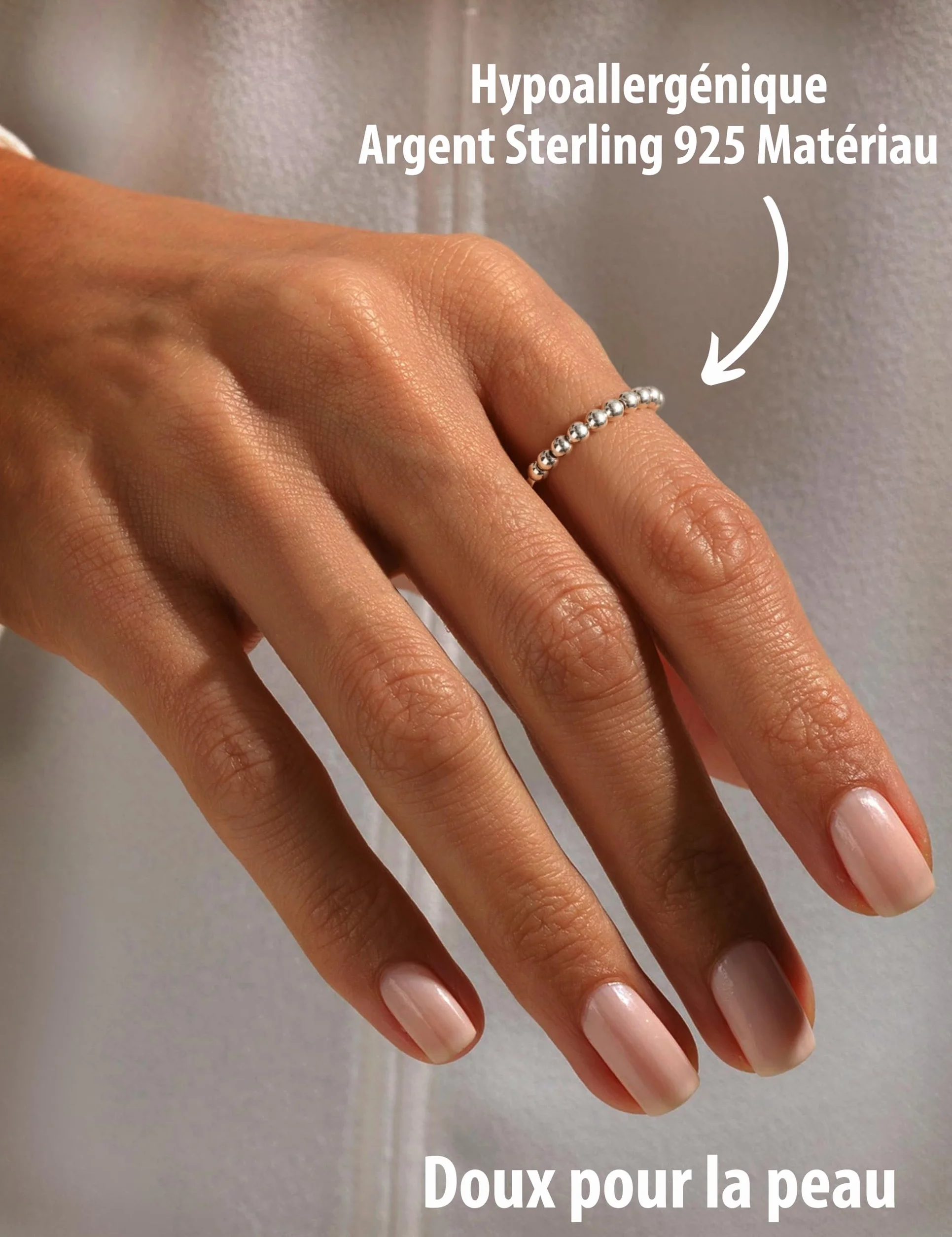 Fidget Bague Argent Sterling 925 Femmes Perles Anneau Spinner Anti Stress