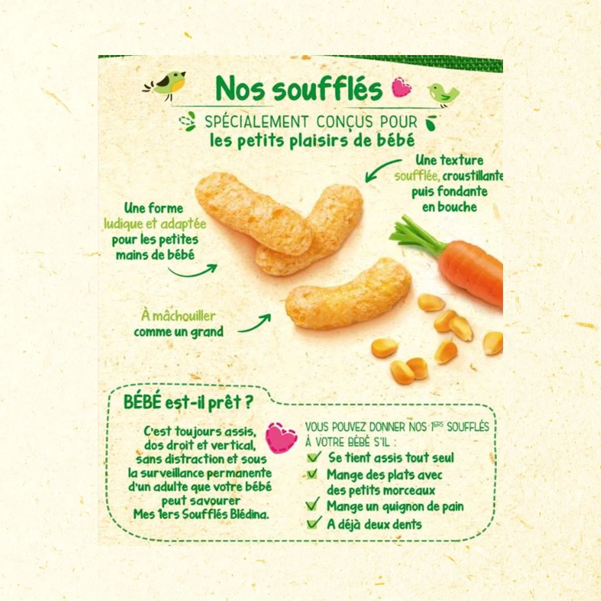 BLÉDINA - Mes 1ers Soufflés - Maïs et Carotte - Sans Gluten et sans Sel Ajouté - dès 10 Mois - 8 x 20 g