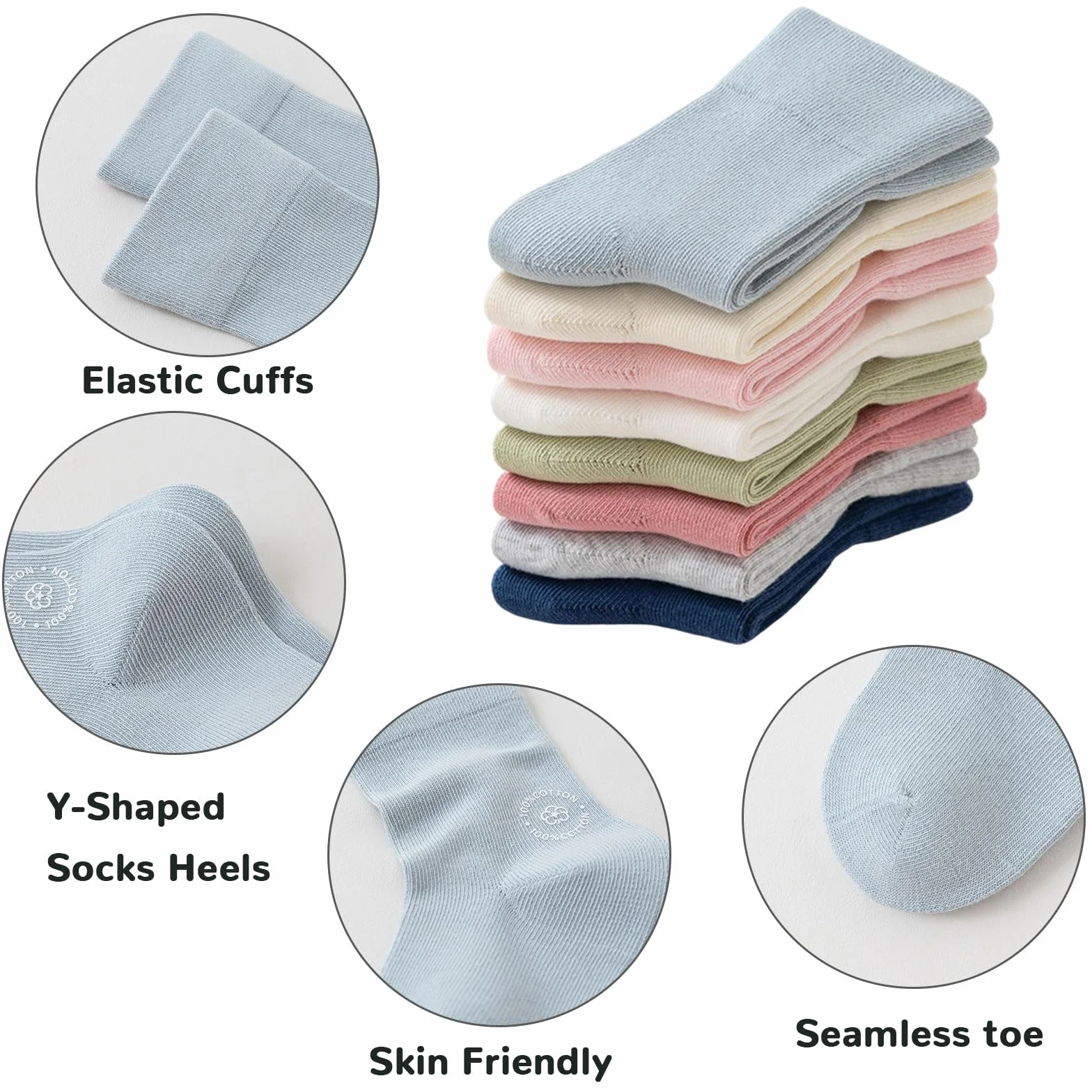 Chaussettes Bébés en coton doux élastique 6 Paires Enfants Garçons Filles