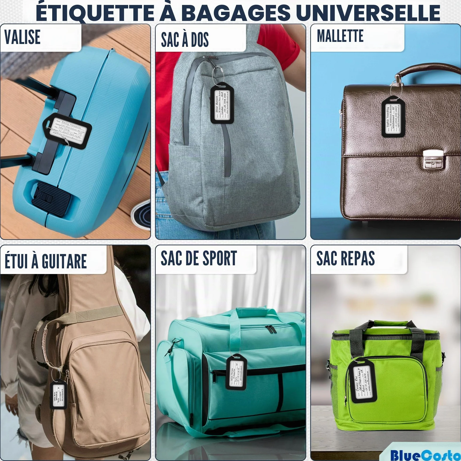Étiquettes de bagages multicolore 50 paquet avec carte d'identité métal boucles