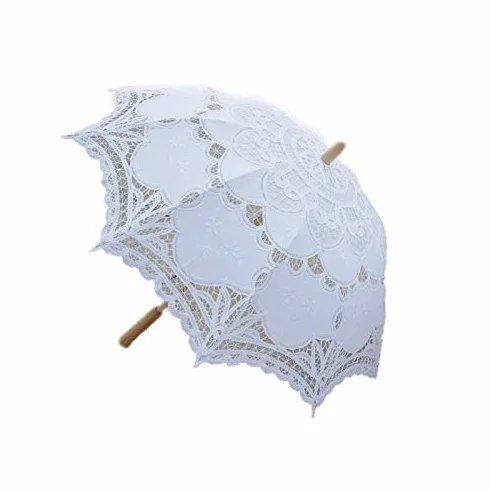 Ombrelle de mariage victorienne avec broderie en dentelle Blanc 80 cm