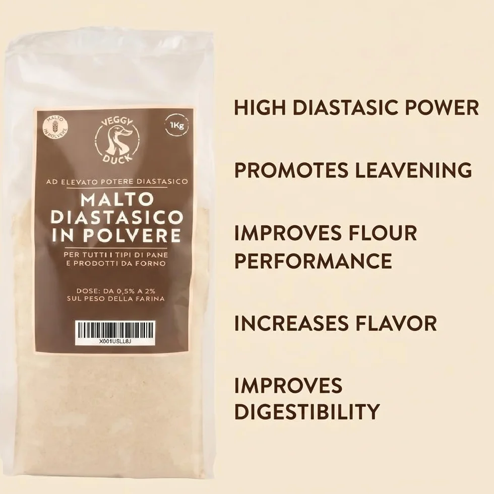 Veggy Duck - Farine de Malt Diastatique (1Kg) | Farine de Malt d'Orge à Haut Pouvoir Diastatique | Idéal pour la Fabrication du Pain | Made in Italy
