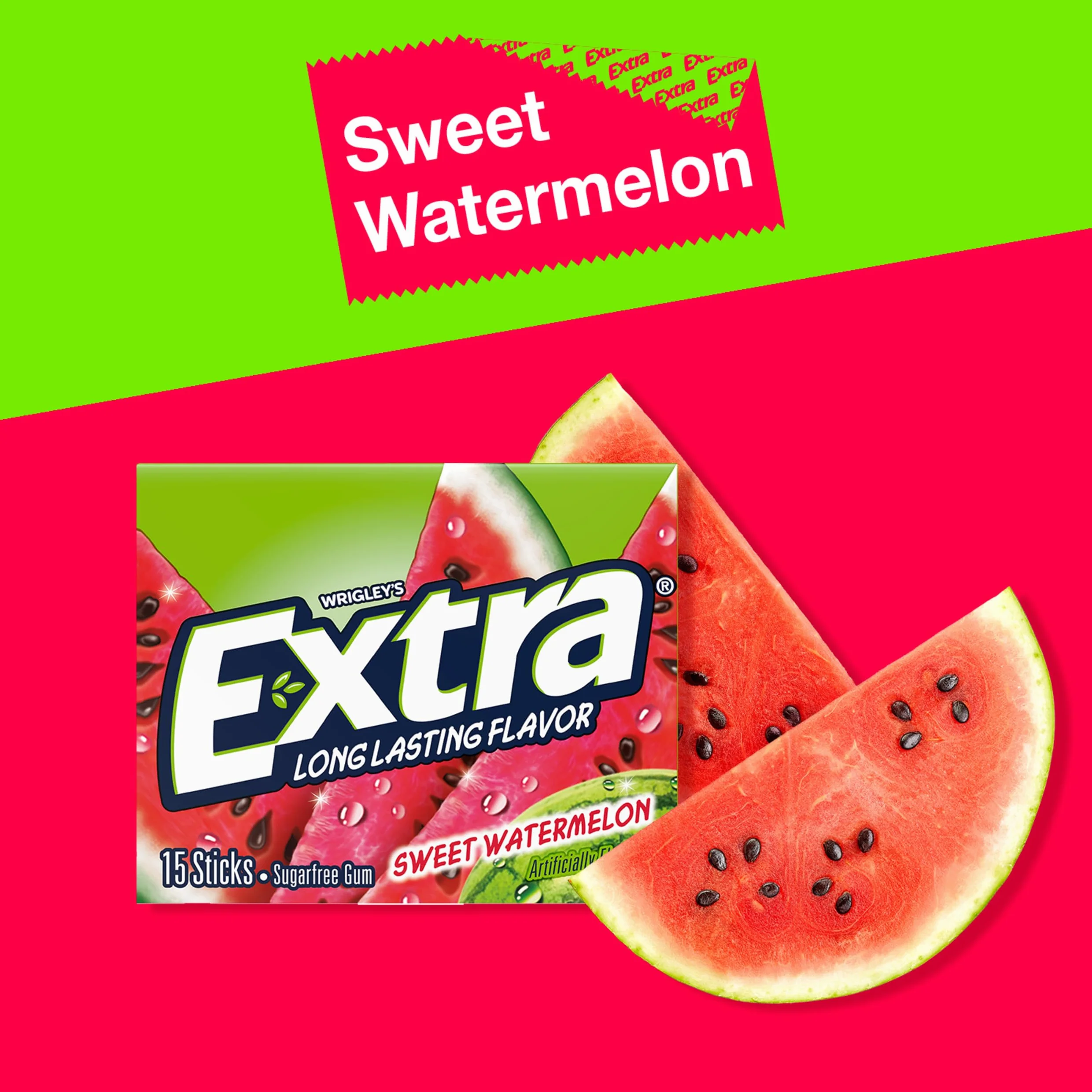 Extra Sugar Free Gum Sweet Watermelon 15 Stick Slim Pack Pack of 10