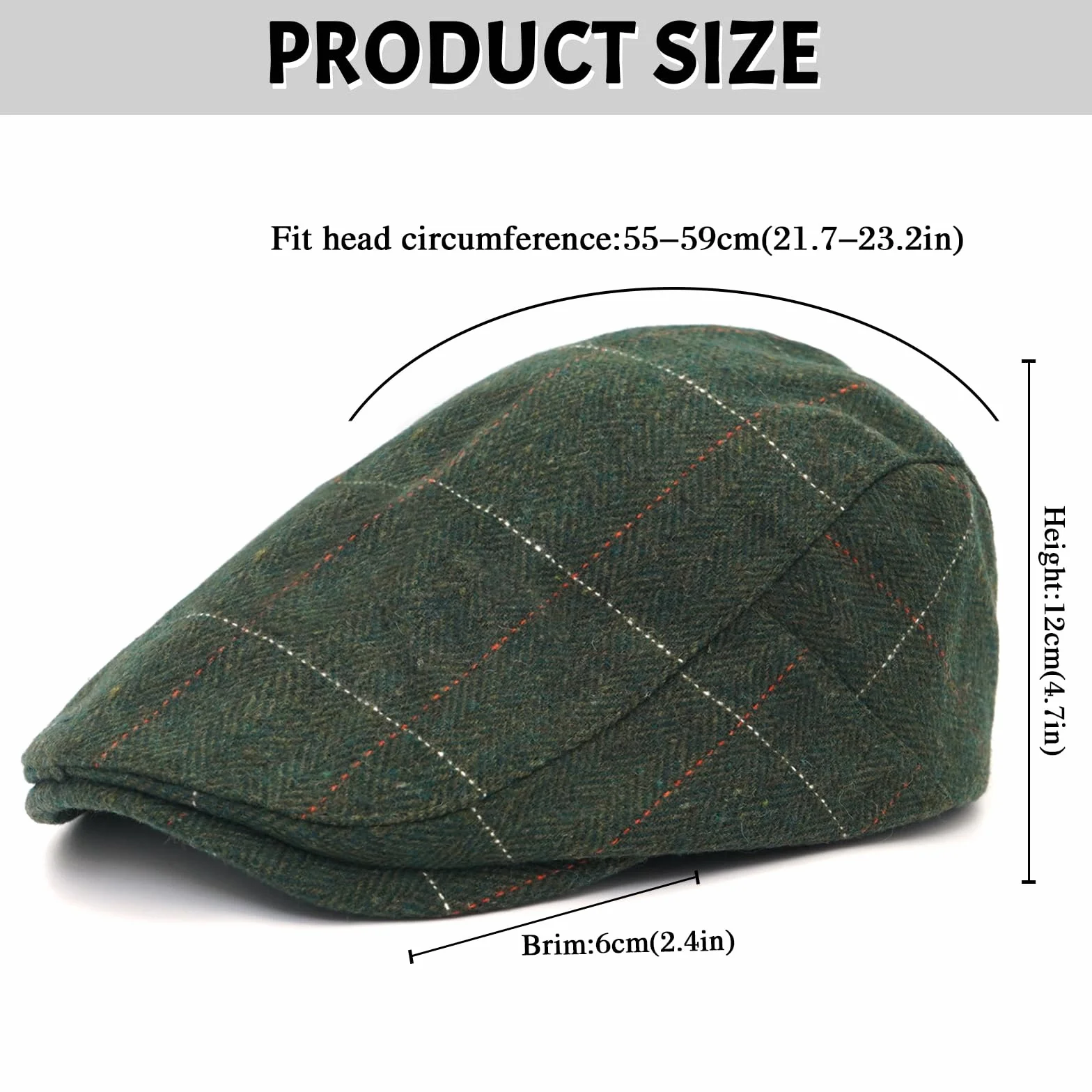 Casquette plate en tweed pour homme - Casquette de golf - Béret irlandais