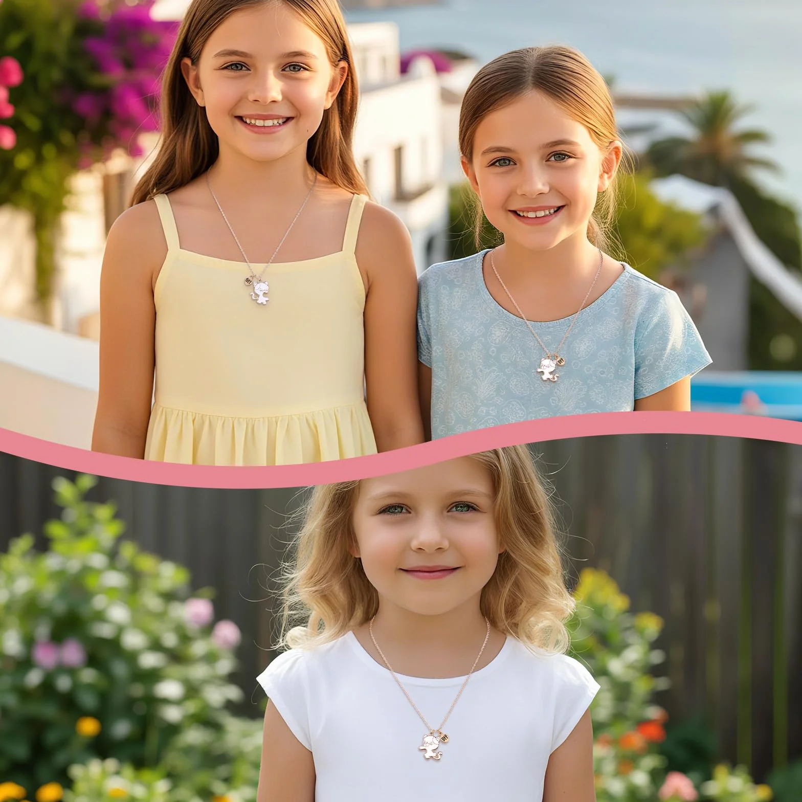 SHENLIU Lot de 2 chaînes d'amitié en forme de chat doré avec pendentif magnétique pour anniversaire, Noël