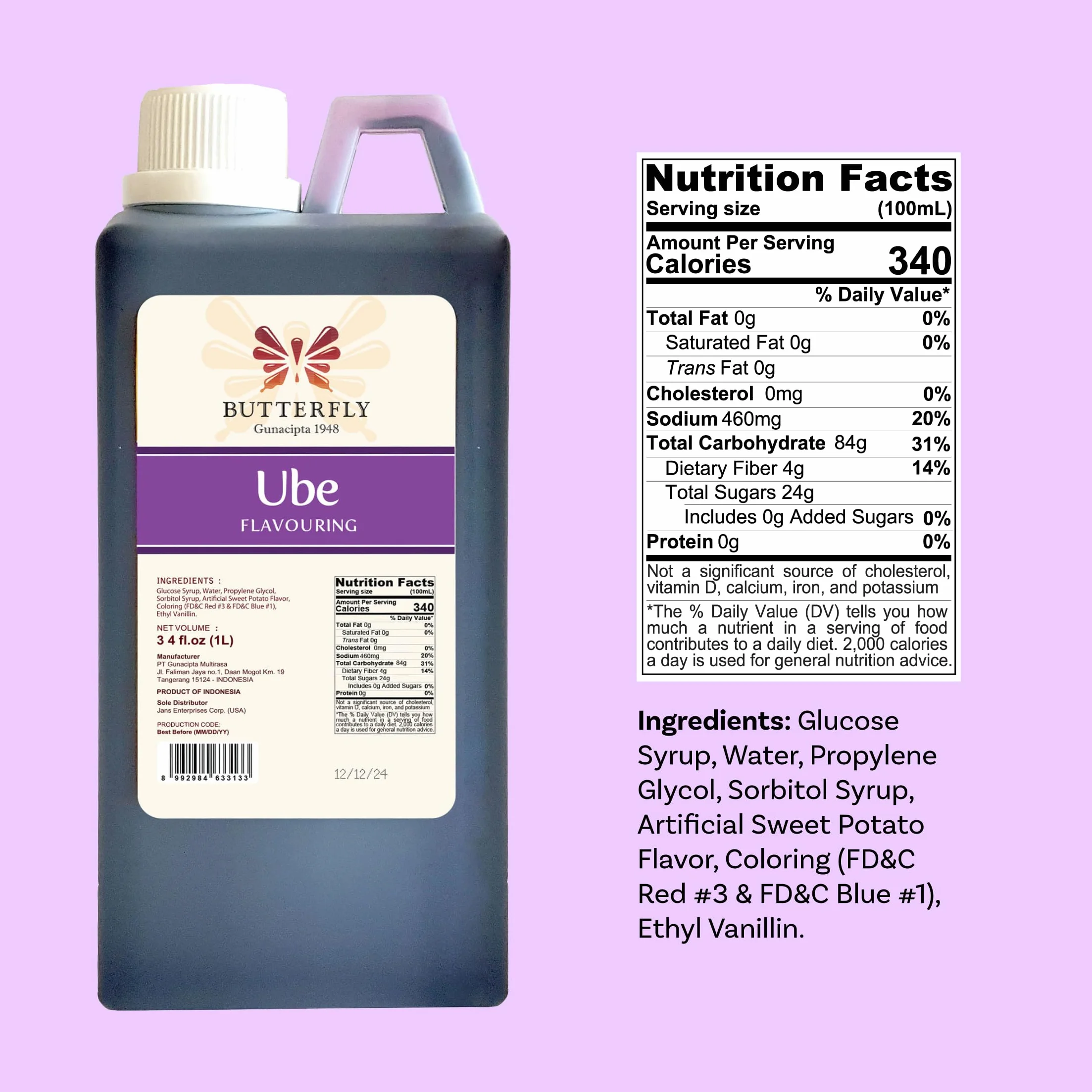 Extrait d'arôme d'igname violette Ube par Butterfly - Taille restaurant - 1 litre