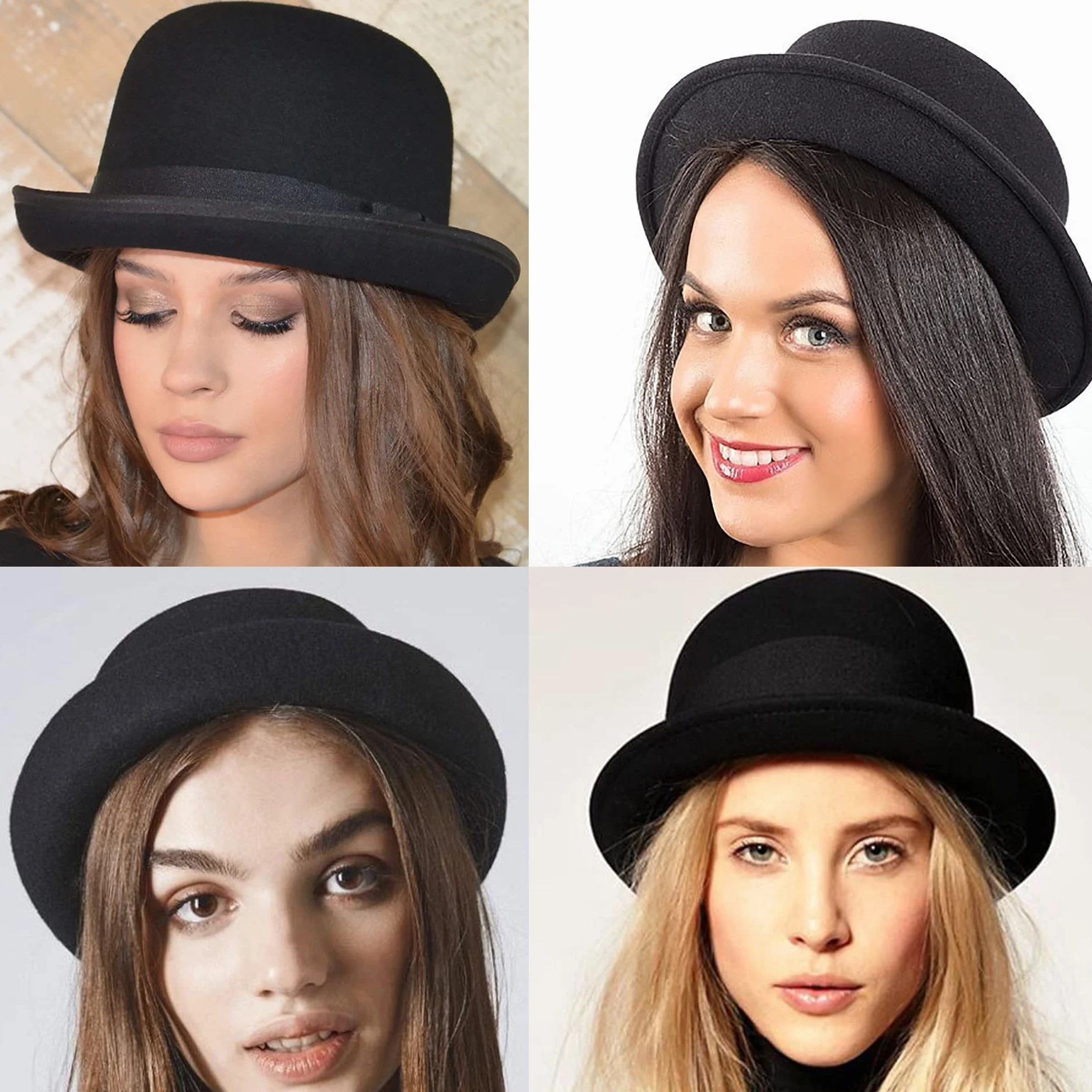Chapeau melon Derby noir à bord roulé court S/M