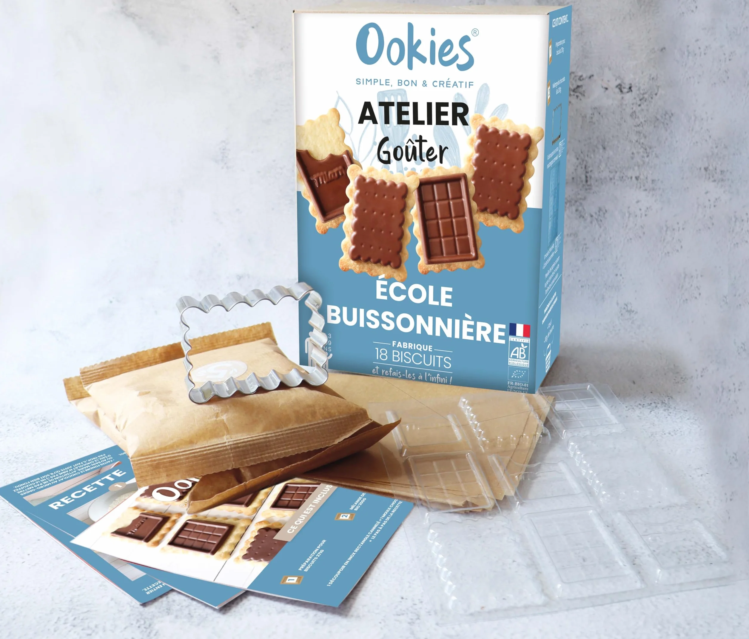 Ookies - Box Pâtisserie Biscuits L’Ecole Buissonnière - Kit Pâtisserie Enfant pour Créer ses Goûters Maison Écolier - Gâteaux, Pâtisseries - Préparation Bio - Fabriqué en France - OO82102