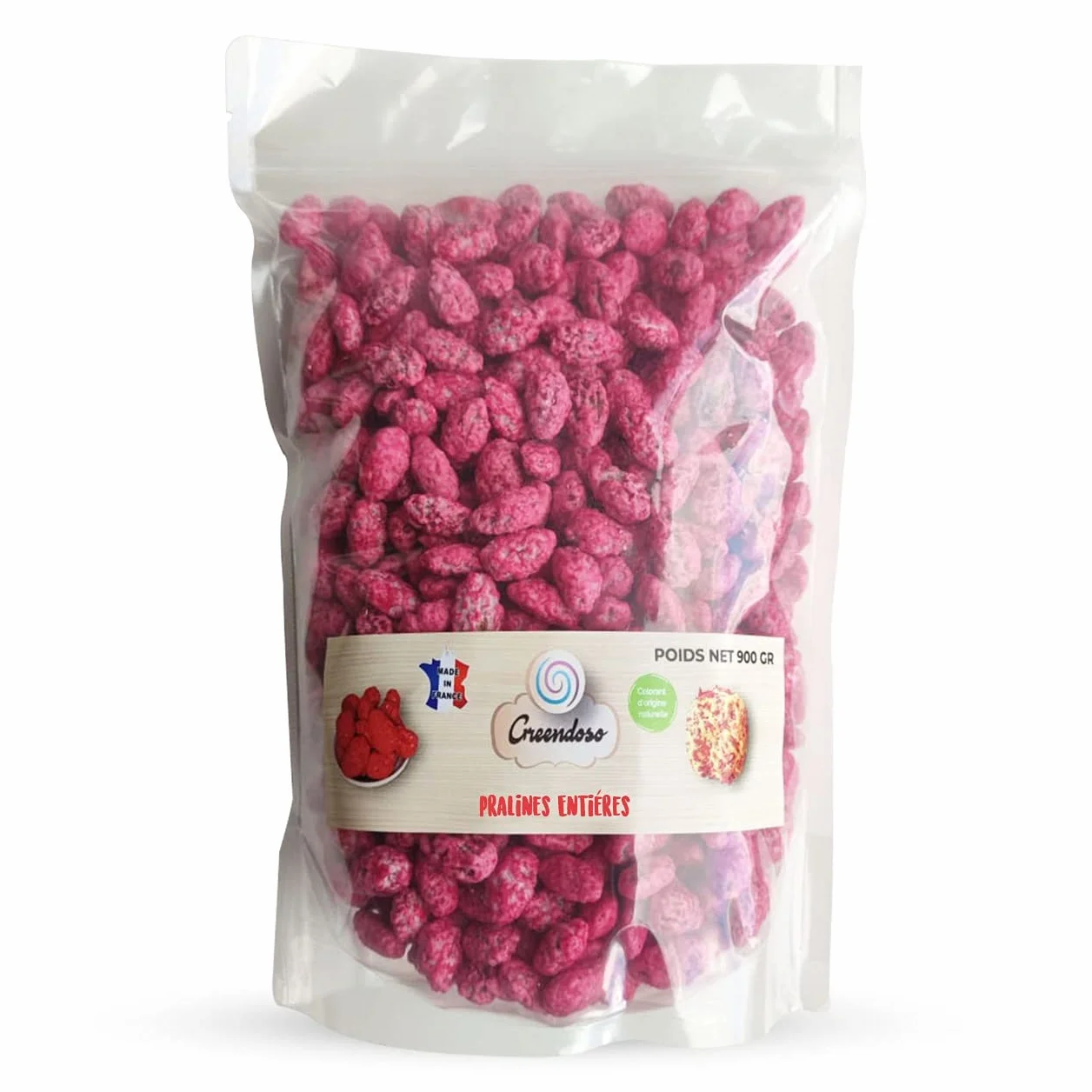 GREENDOSO® Pralines Roses Entiéres Amandes (18%) 1 KG, (Colorant Naturel) Fabrication Artisanale Française