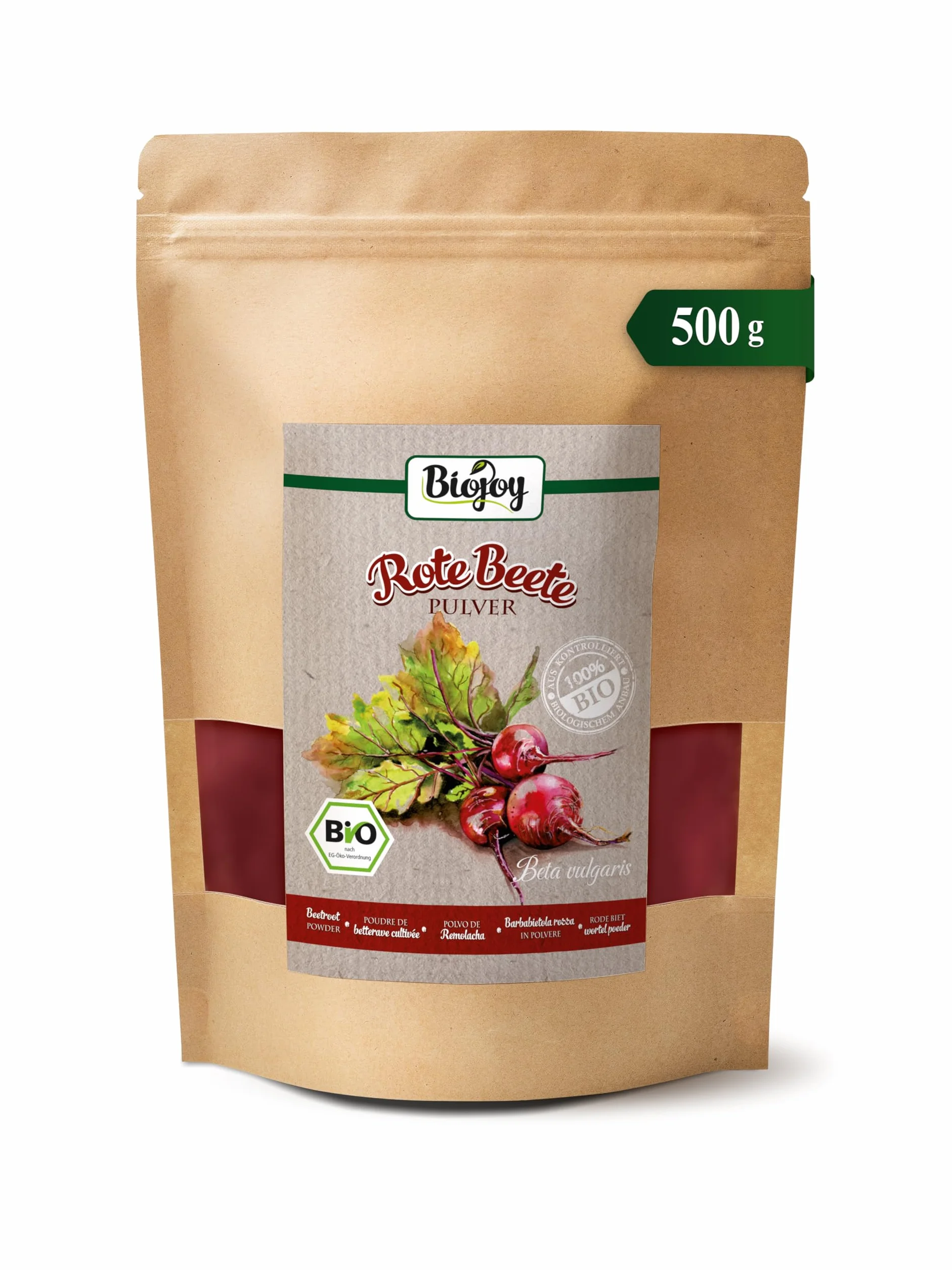 Biojoy Poudre de betterave rouge BIO (500 g), naturelle et pure (Beta vulgaris)