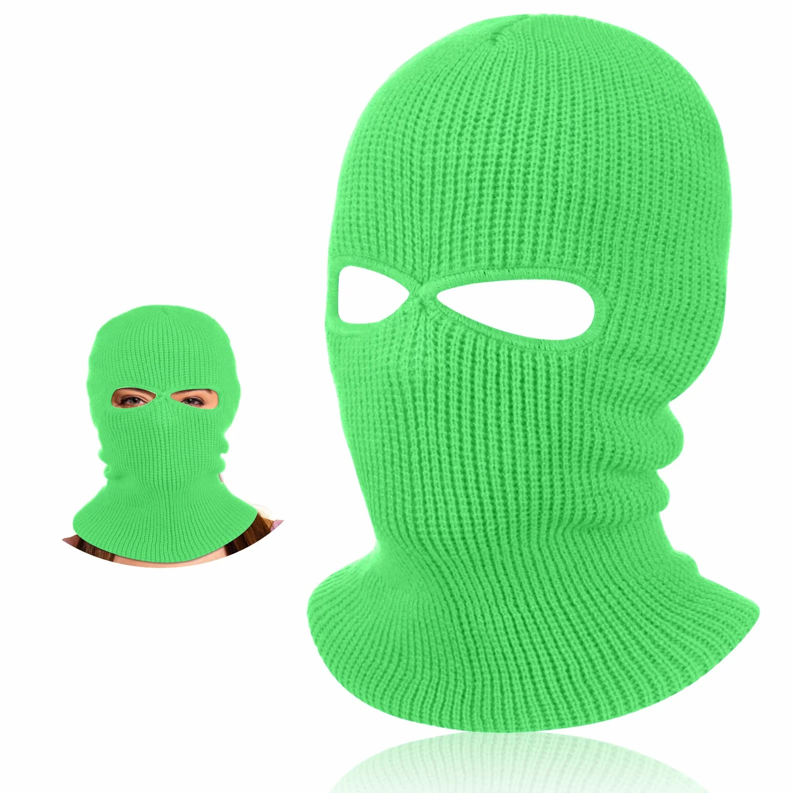 BBTO Balaclava à 2 Trous Masque de Ski Tricoté Intégral Cagoule d'Hiver pour Sports Ski Moto Vélo Extérieur (Vert Fluorescent)