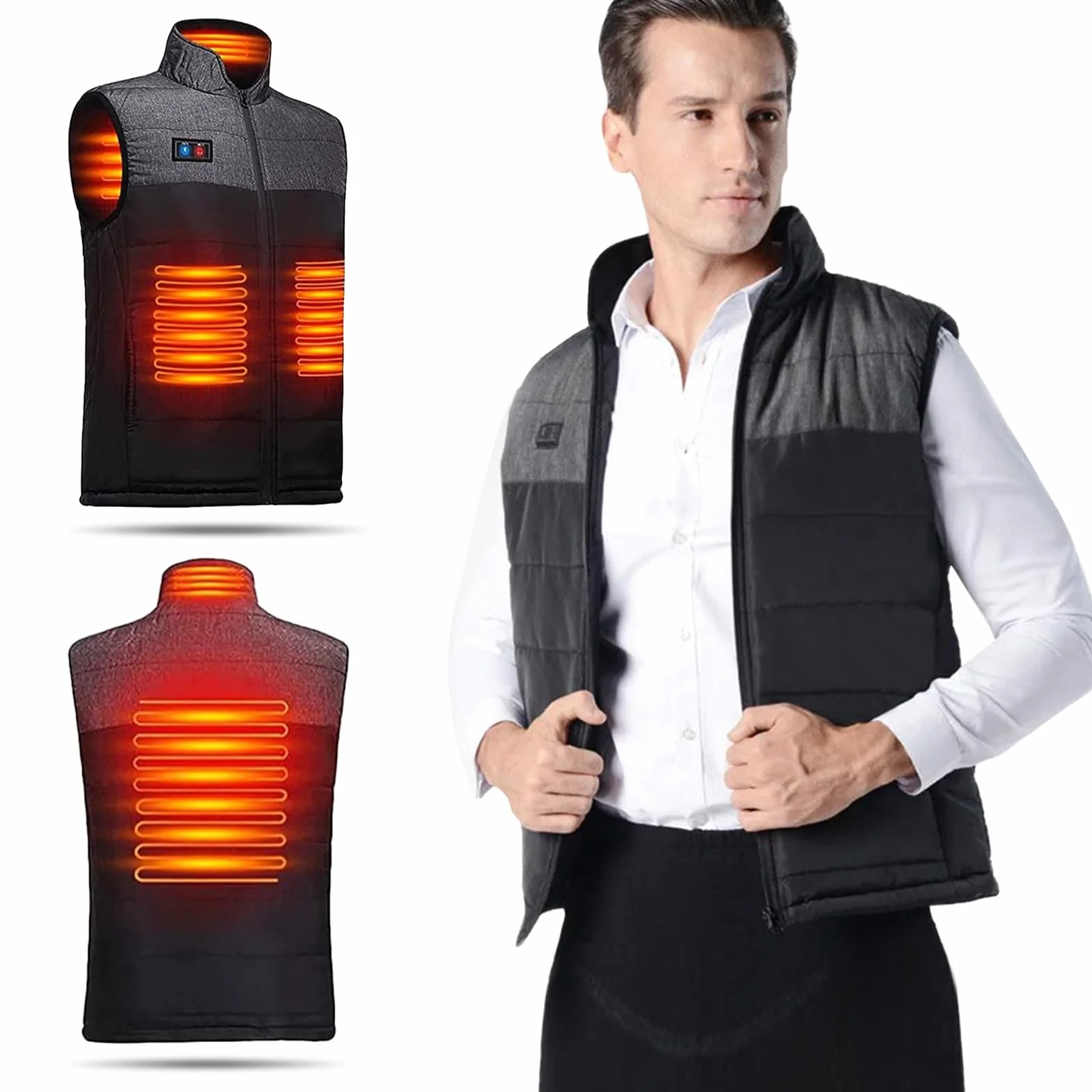 Gilet Chauffant électrique Homme Femmes 4 zones USB ultraléger Ski moto Pêche Camping