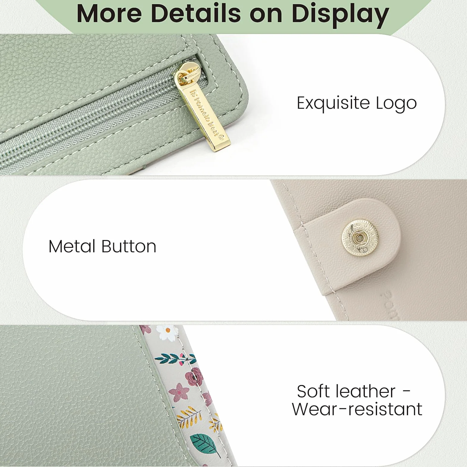 Petit Portefeuille Femme Protection RFID Cuir PU Souple Design Imprimé Léger Pratique Cartes Crédit Menthe Verte