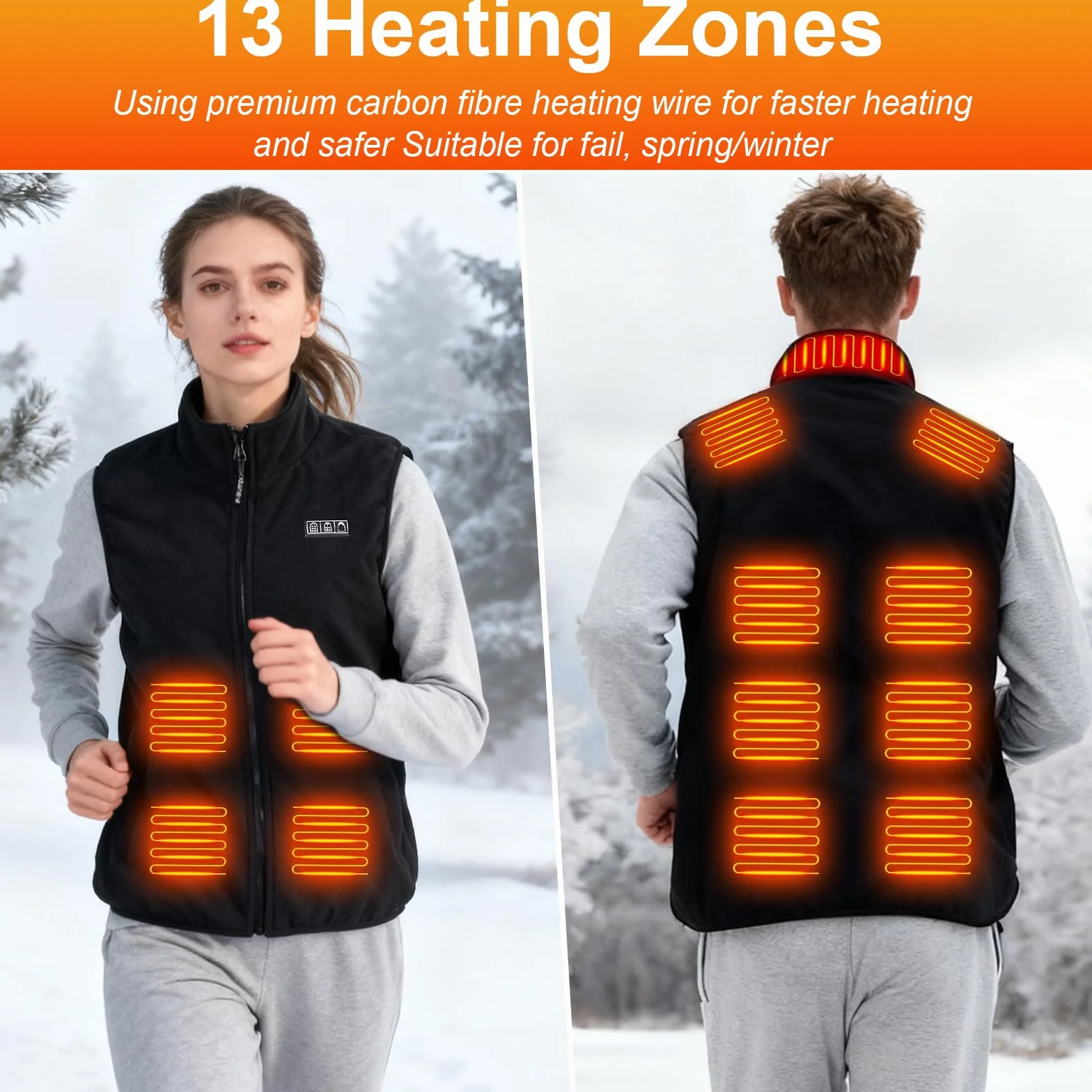 Gilet Chauffant Électrique Homme Femme 20000mAh 13 Zones 3 Modes USB Lavable
